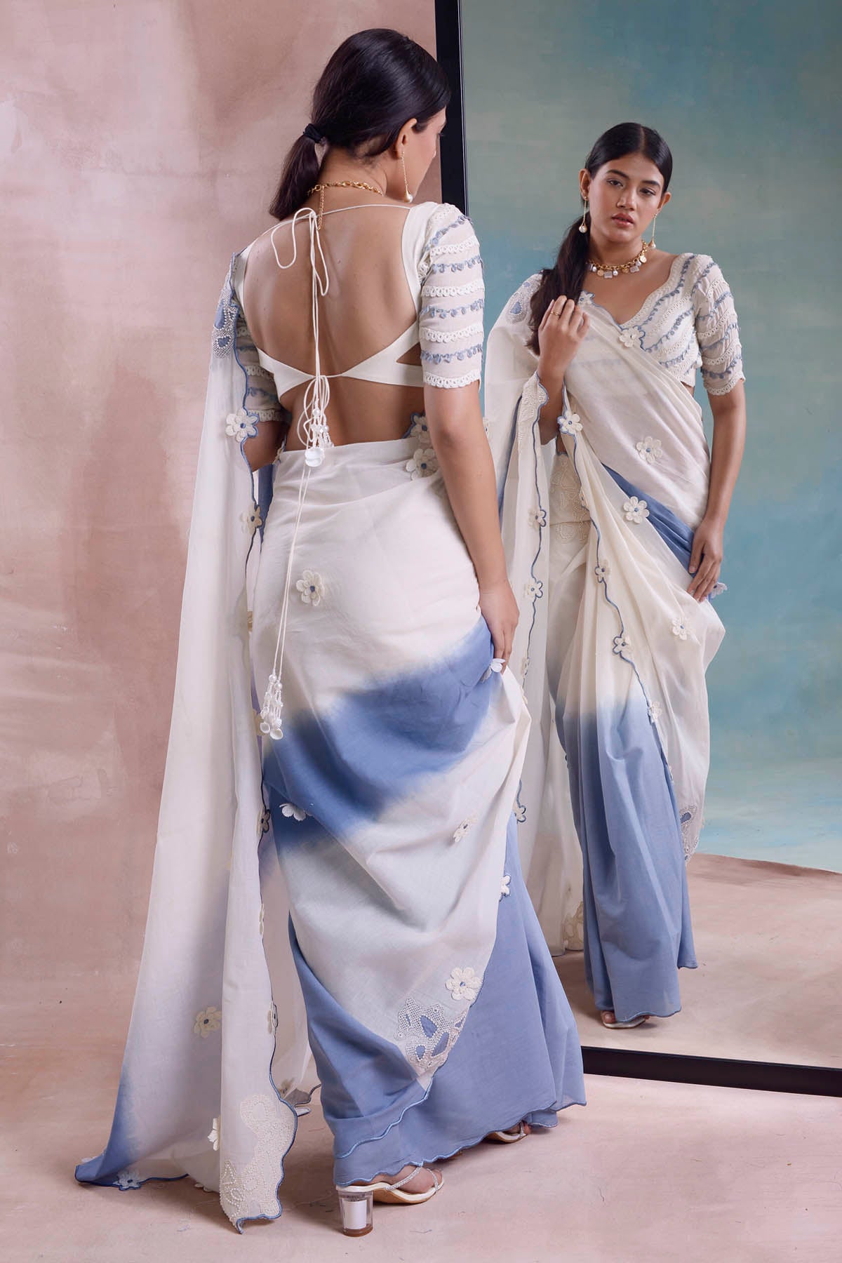 Patchwork Scalloped Ombre Saree