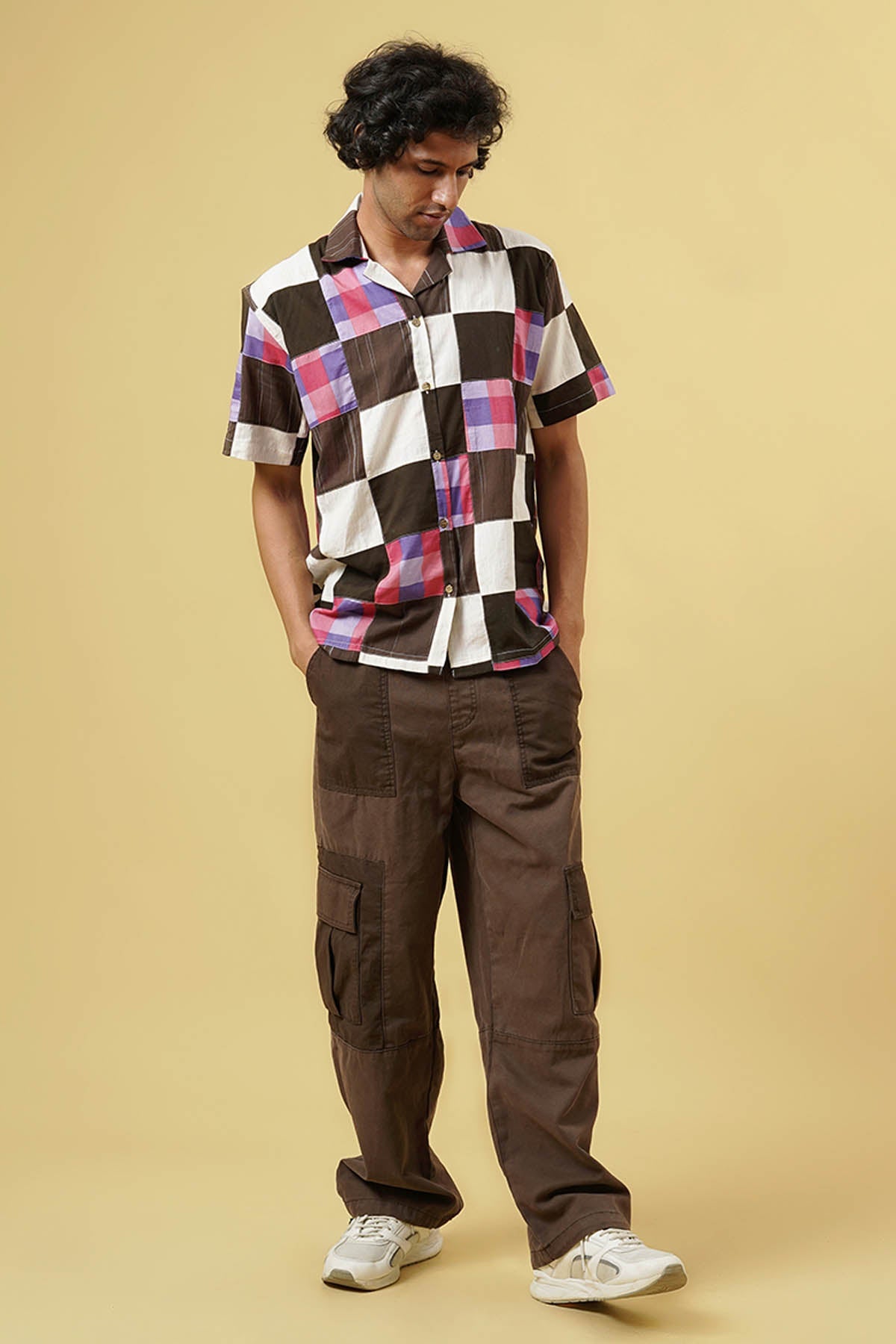 Patchwork Checks Cotton Shirt For Men - ScrollnShops