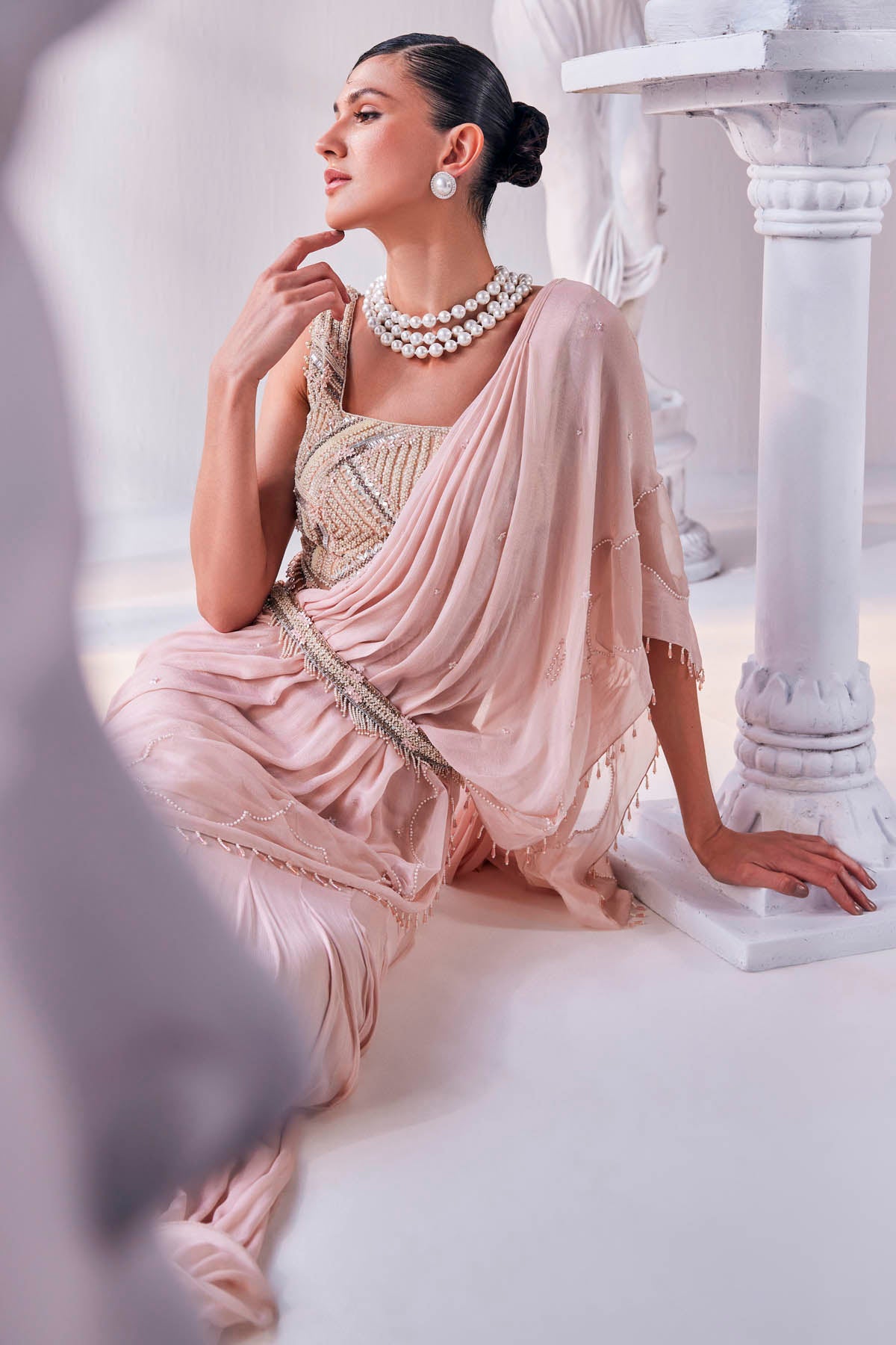 Peach Chiffon Draped Saree