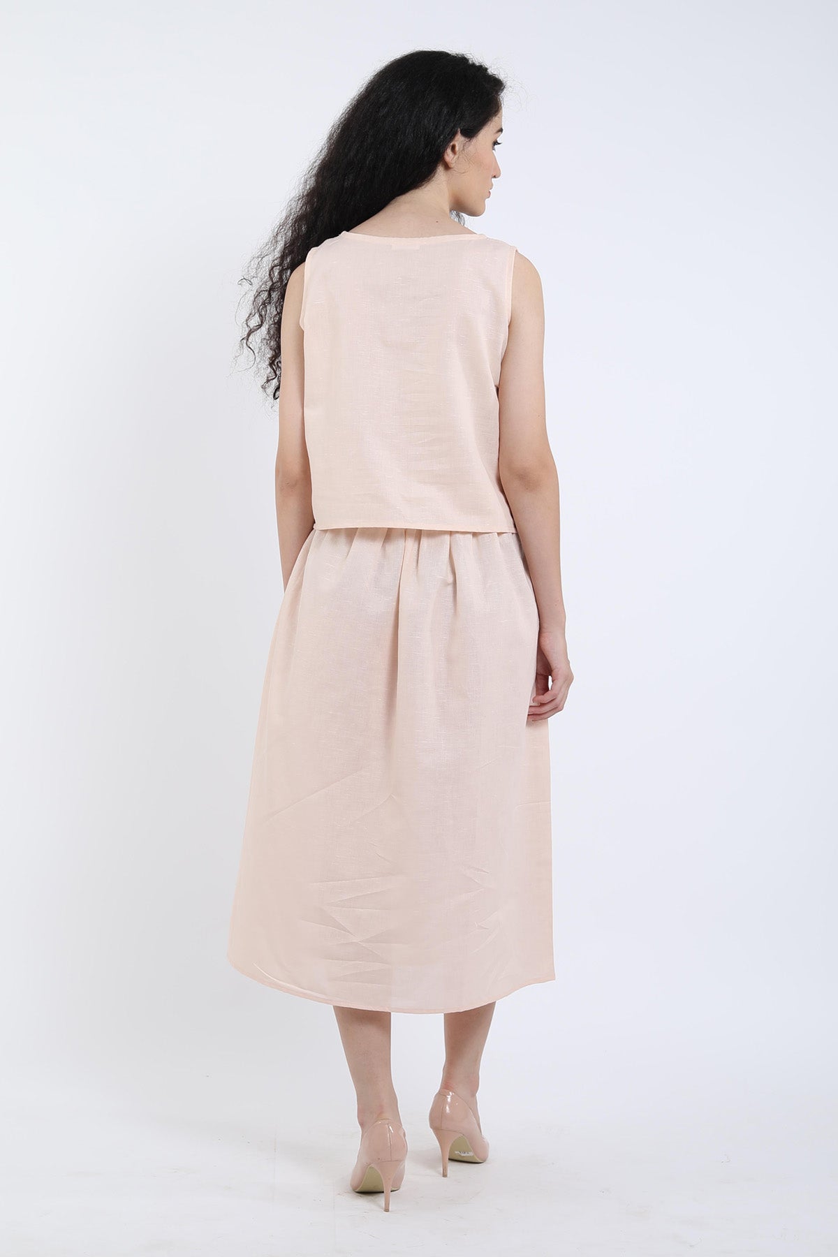 Peach Cotton Linen Skirt Set