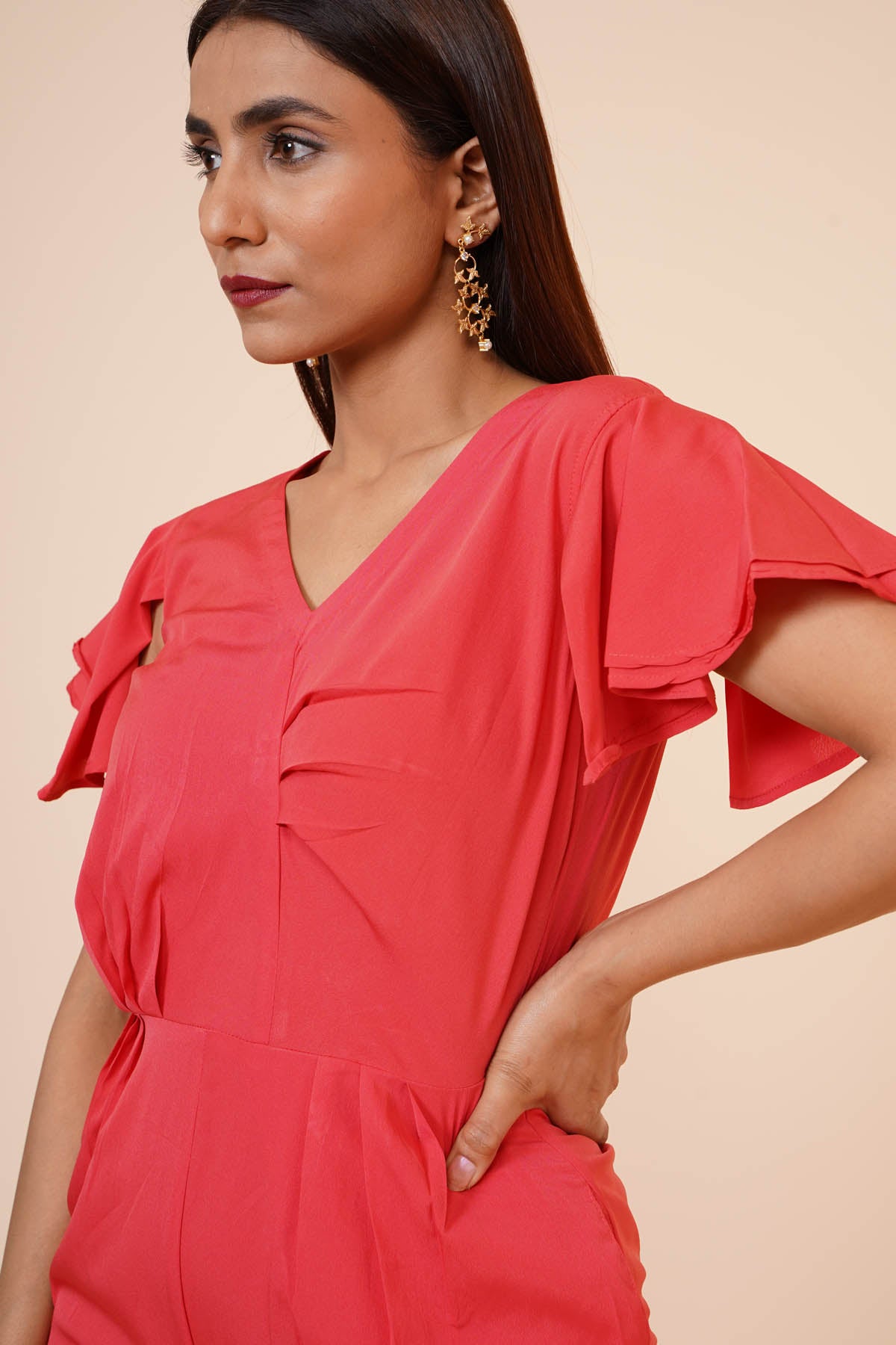 Peach Ruffle Sleeve Jumpsuit