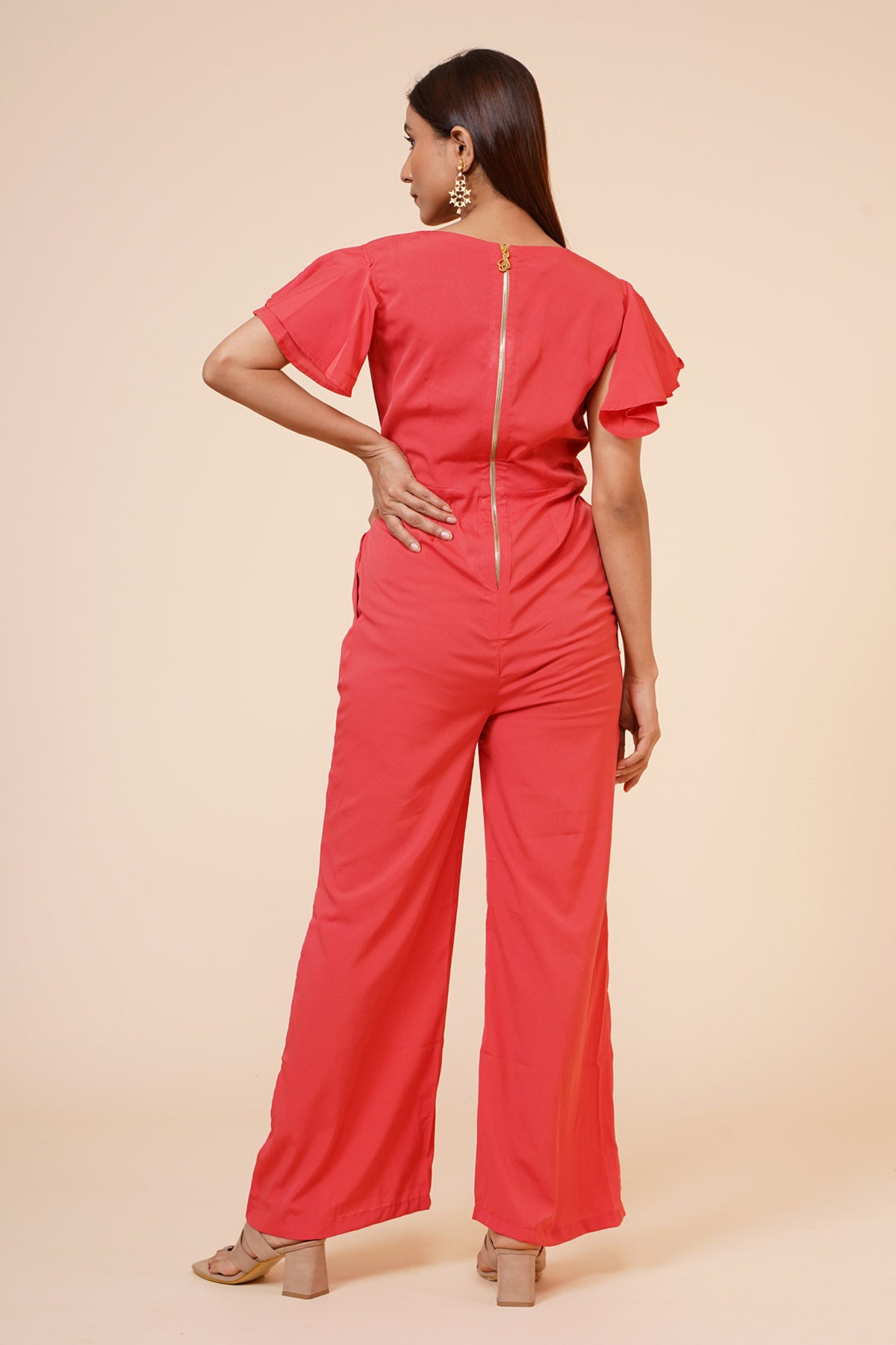 Peach Ruffle Sleeve Jumpsuit