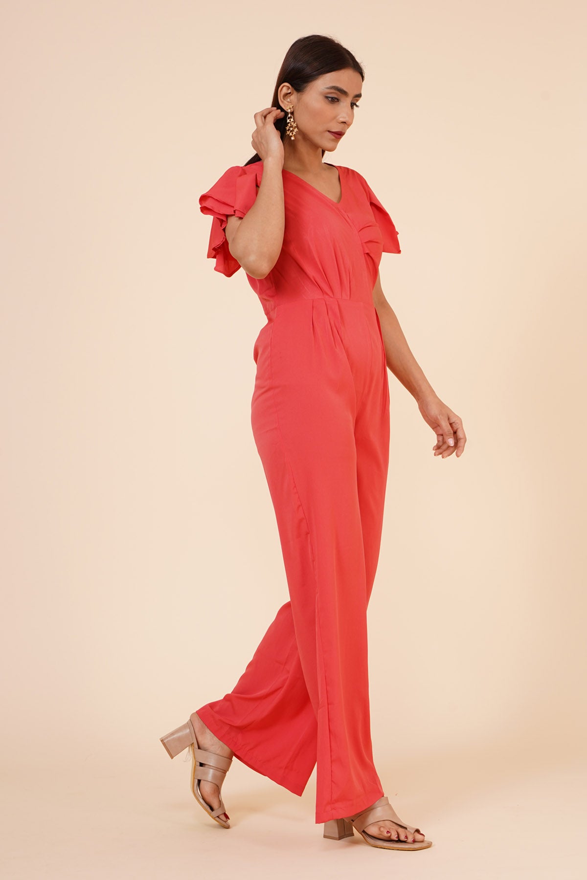 Peach Ruffle Sleeve Jumpsuit