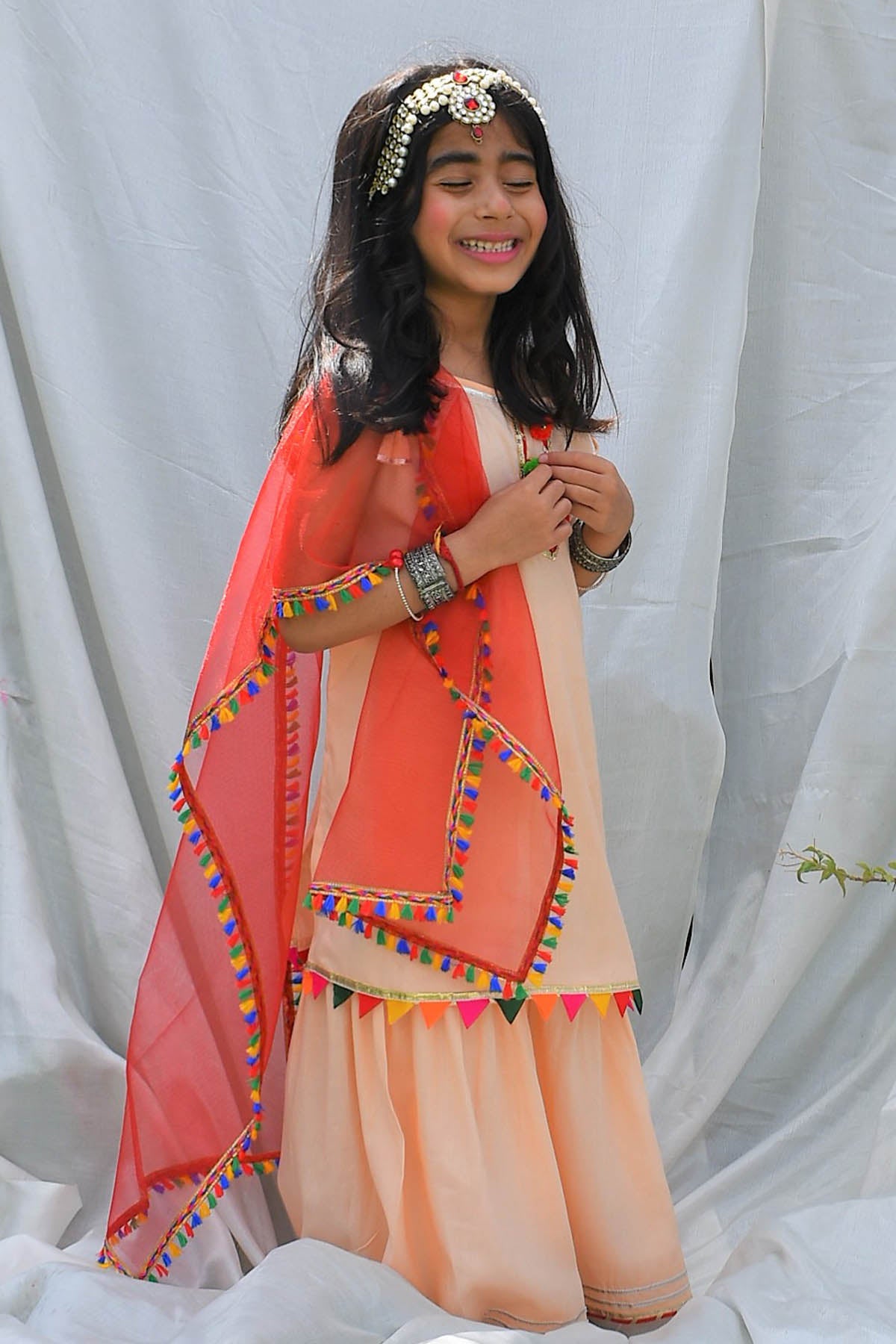 Peach Embellished Kurta Set