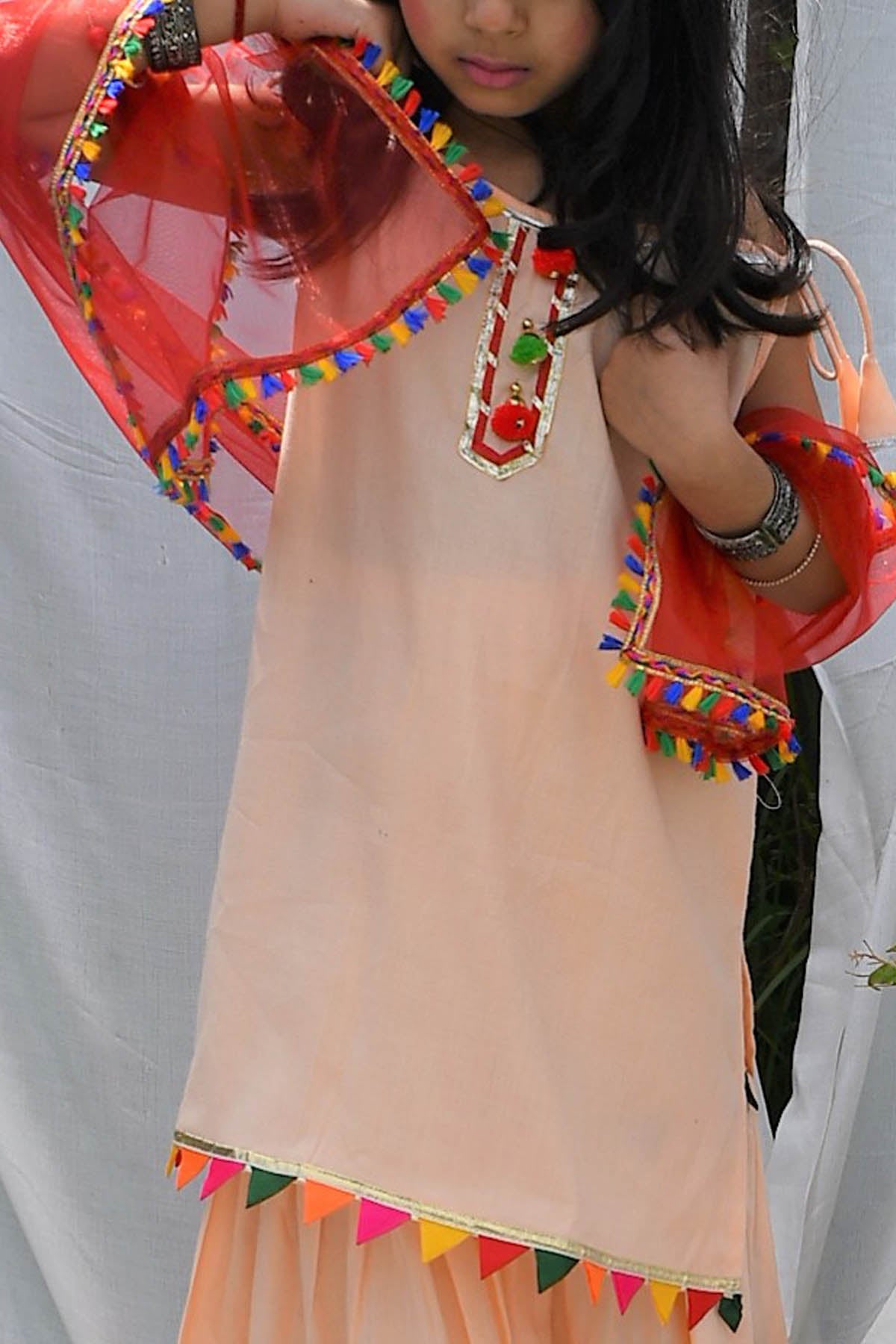 Peach Embellished Kurta Set