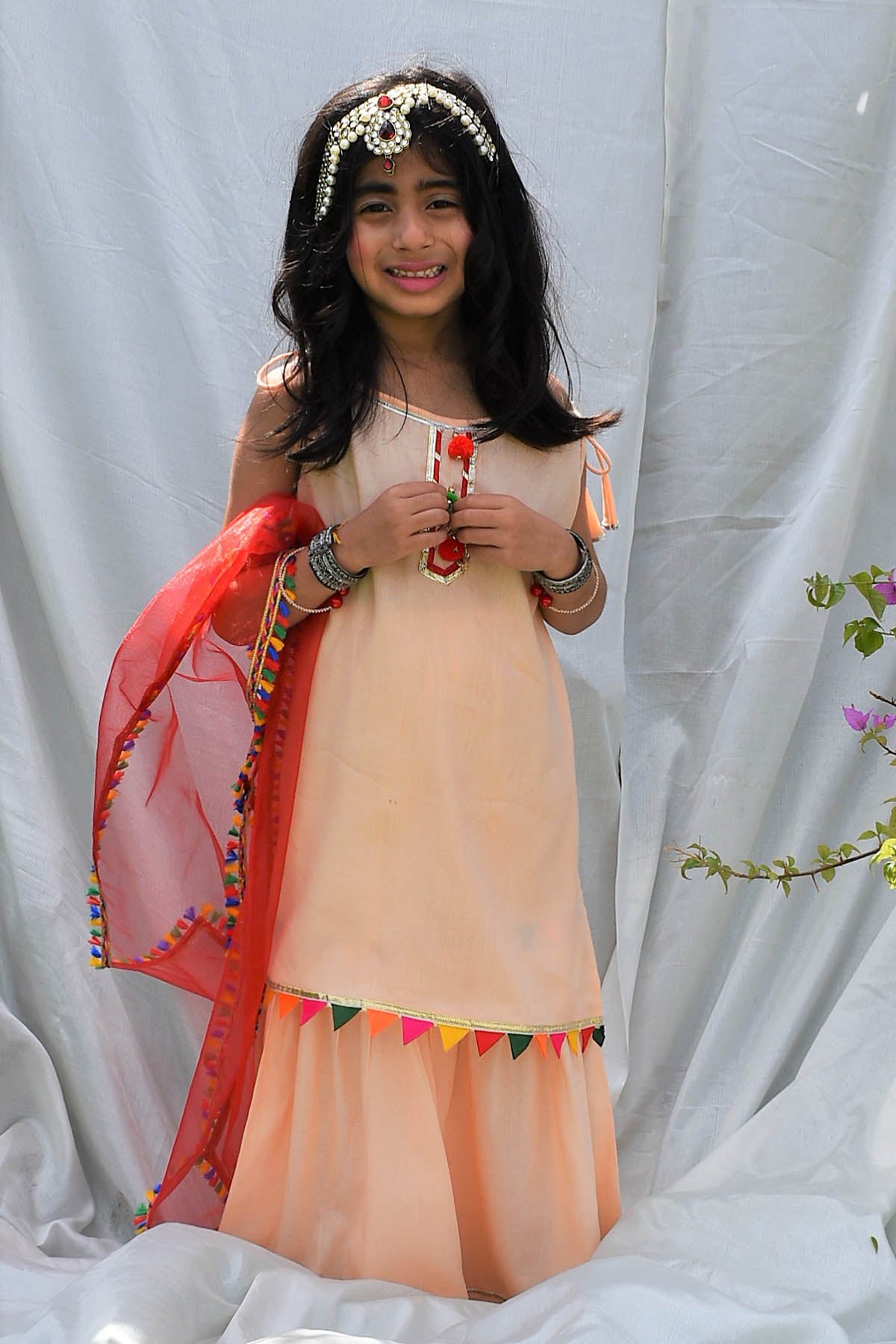 Peach Embellished Kurta Set