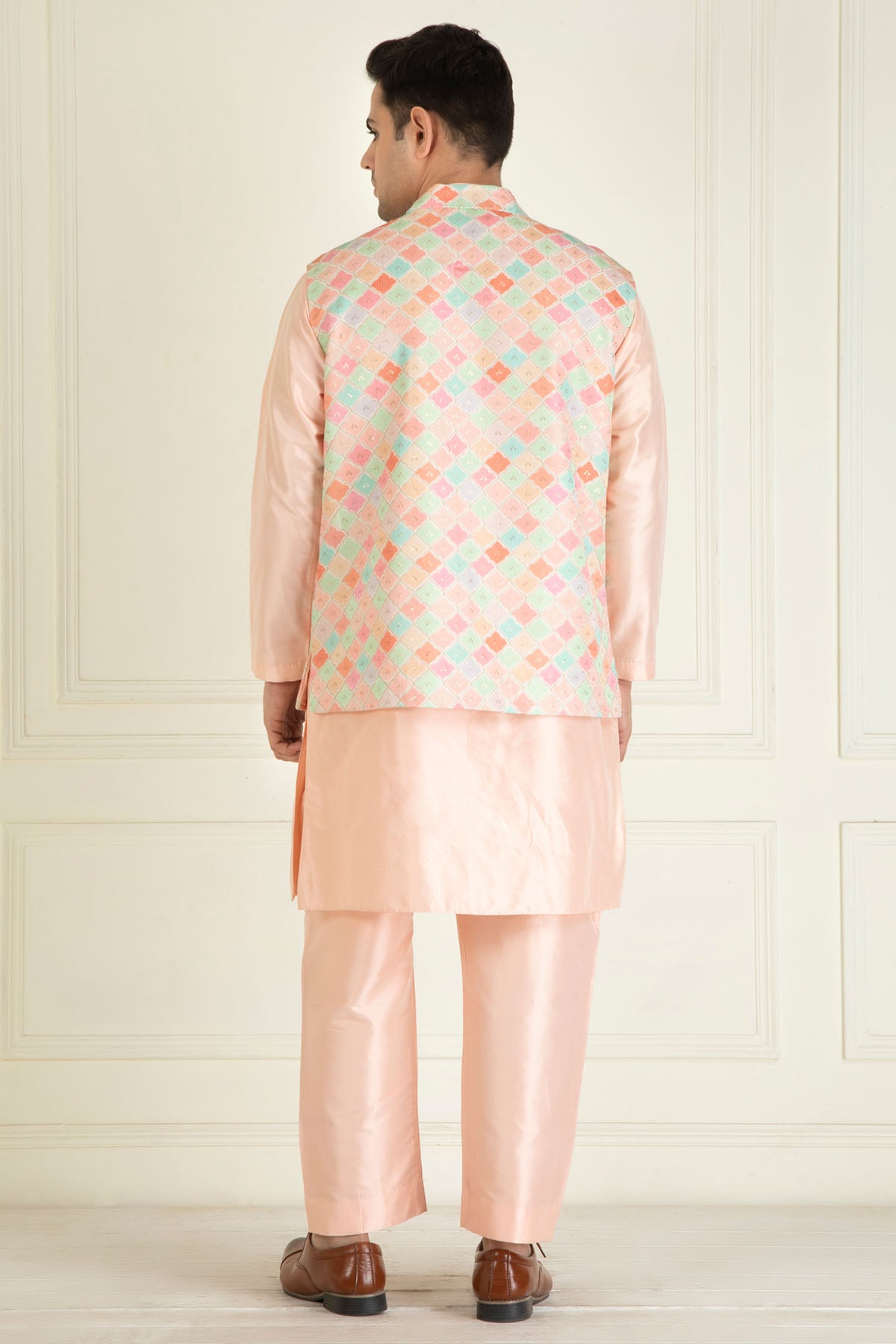 Peach Embroidered Jacket Set