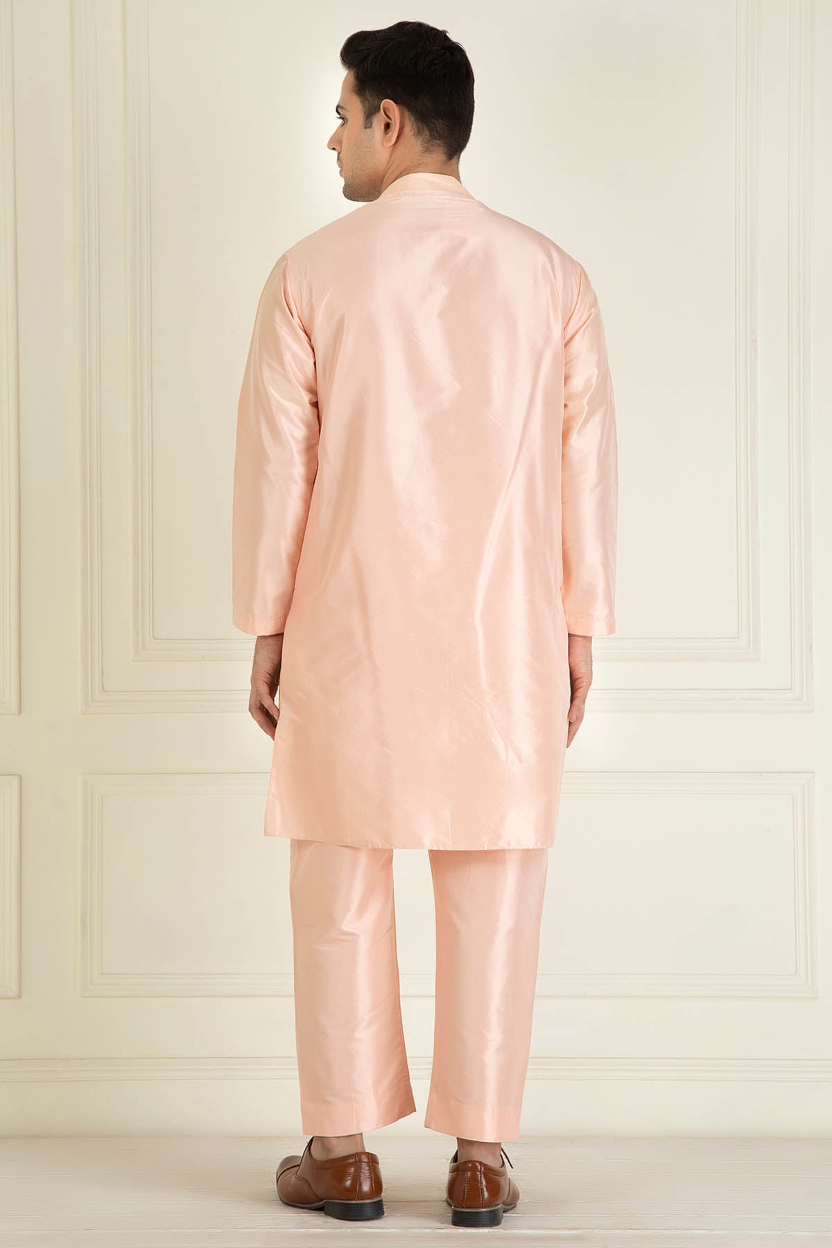 Peach Embroidered Jacket Set