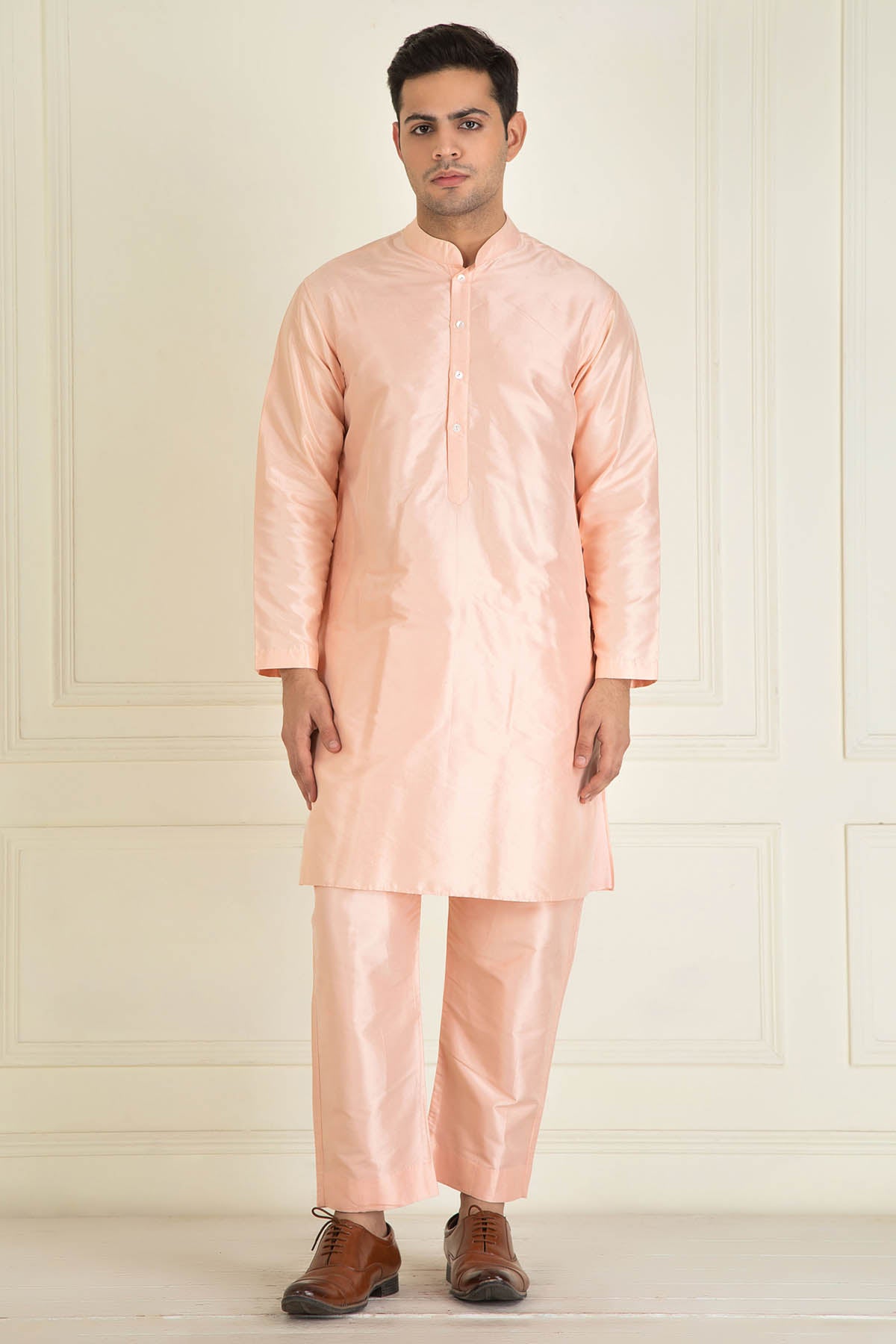 Peach Embroidered Jacket Set