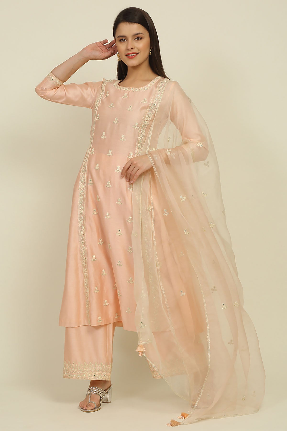 Peach Embroidered Kurta Set
