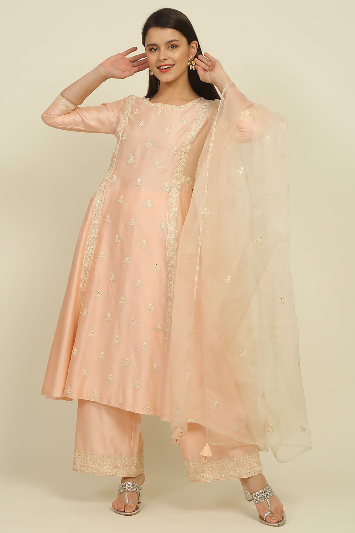 Peach Embroidered Kurta Set