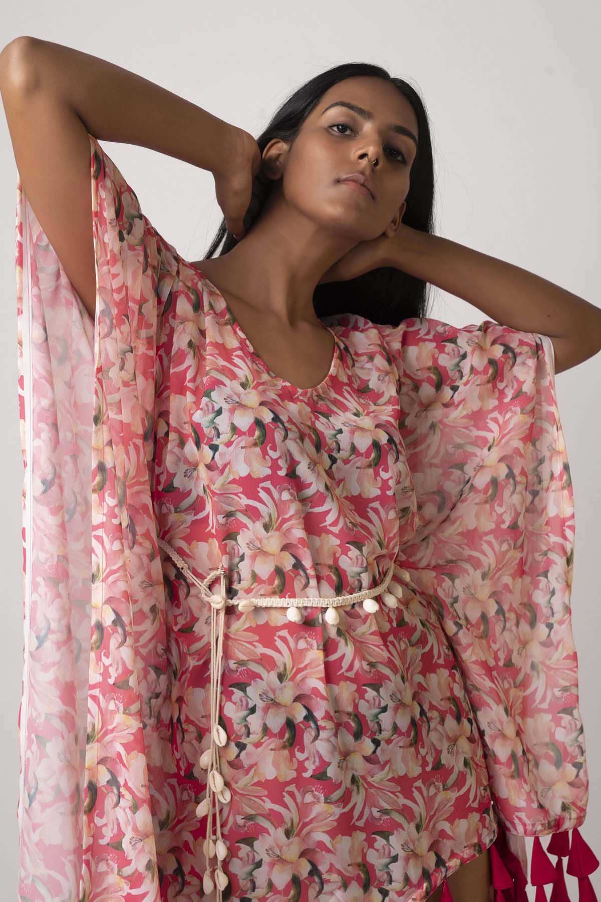 Peach Georgette Floral Dress