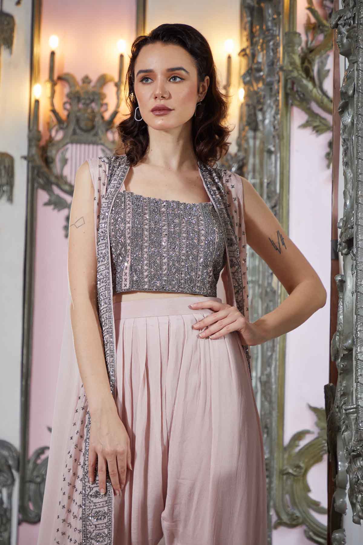 Peach Georgette Pant & Jacket Set