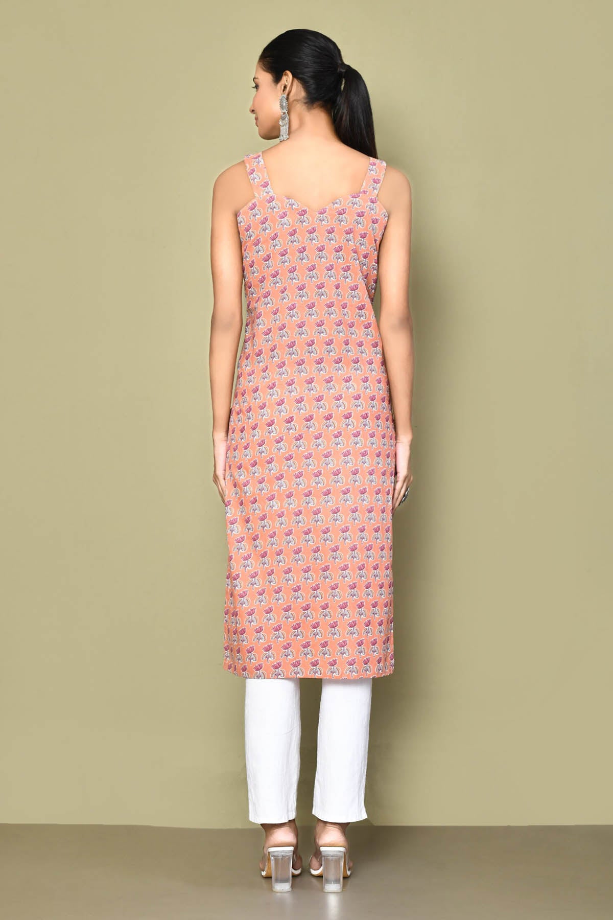 Peach Lotus Printed Kurta