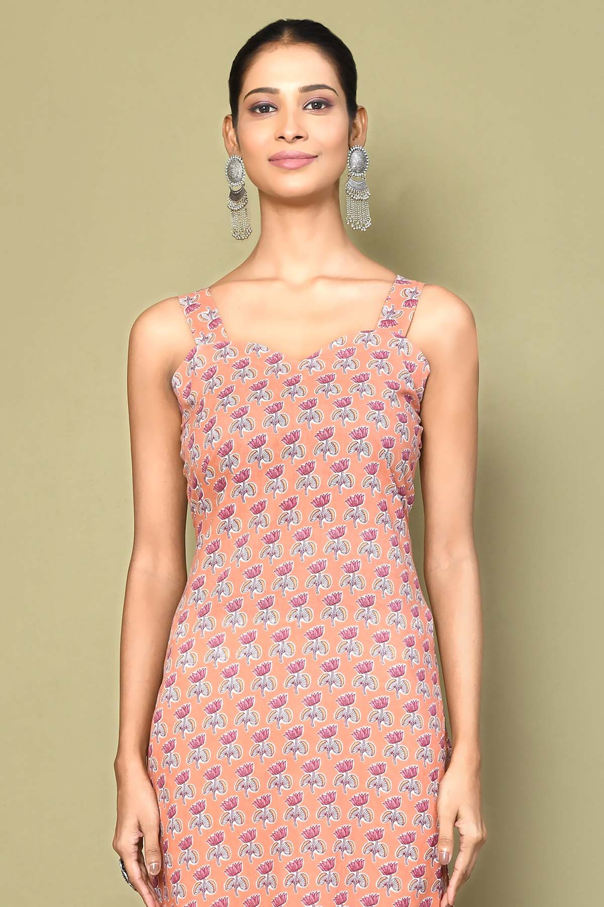 Peach Lotus Printed Kurta