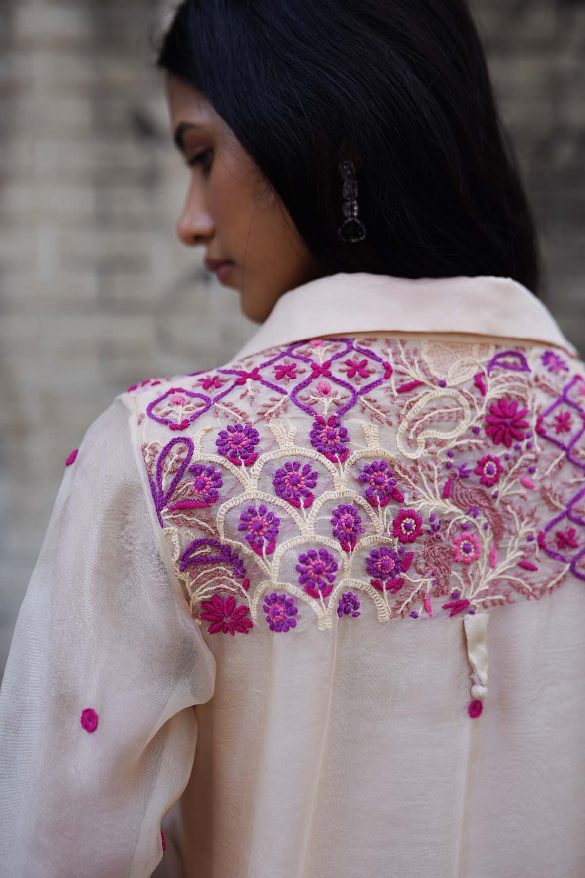 Peach Luxe Organza Lucknowi Kurti