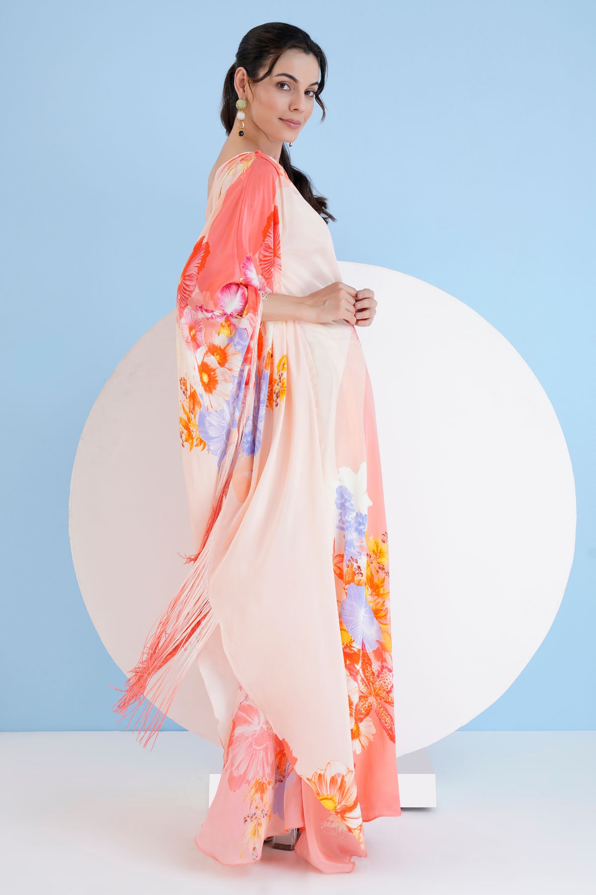 Peach One Shoulder Long Kaftan