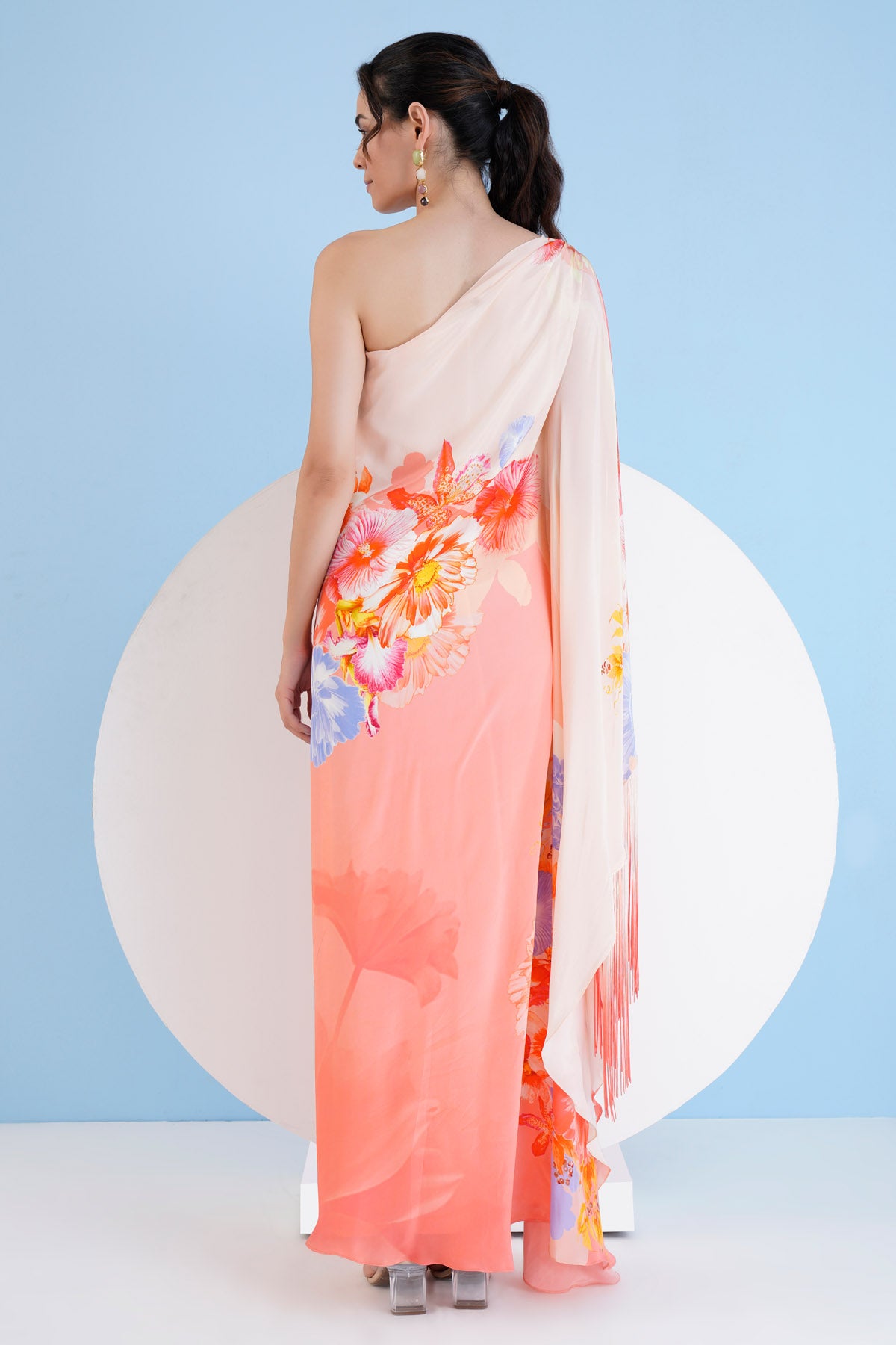 Peach One Shoulder Long Kaftan