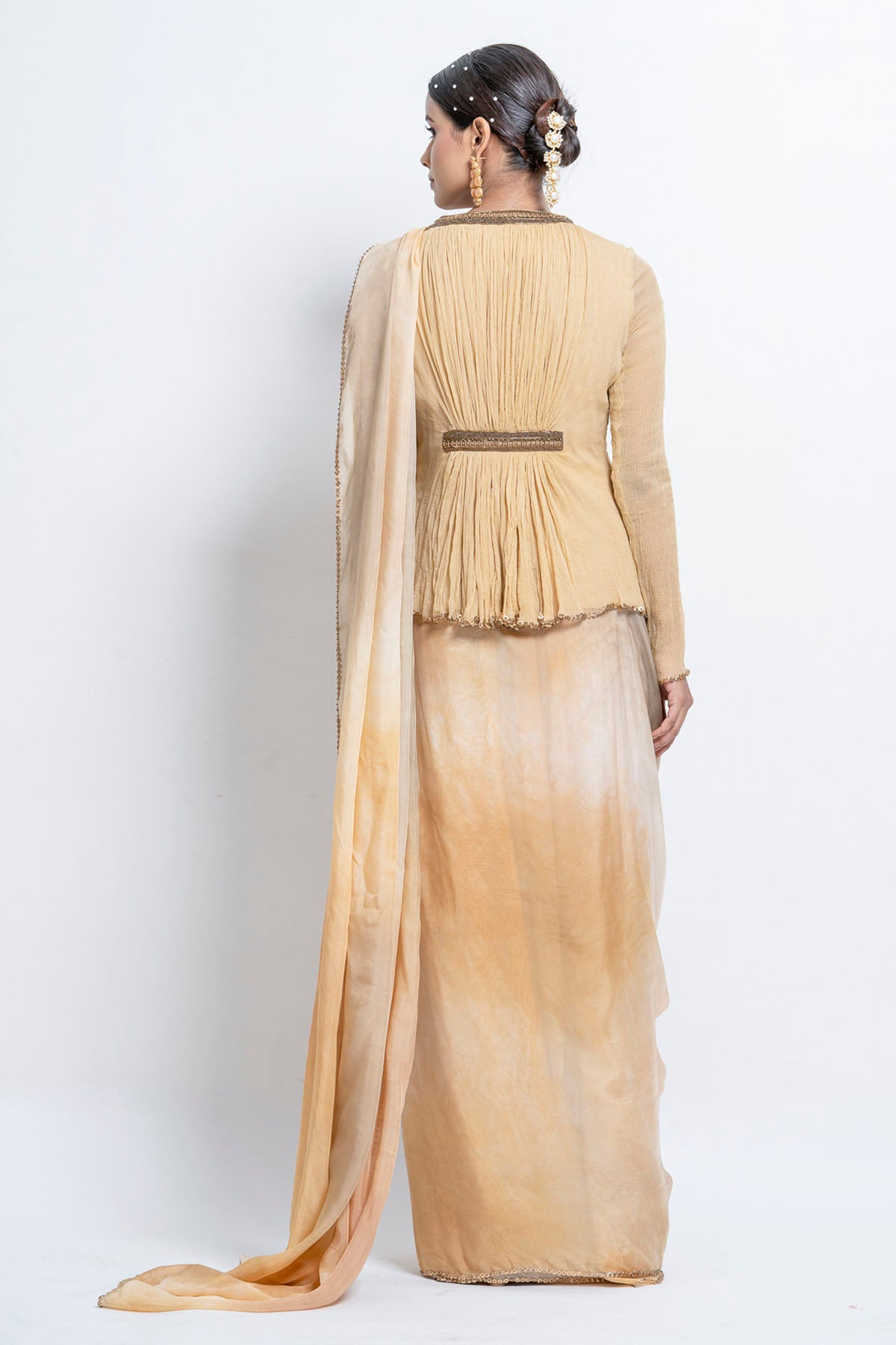 Peach Pre Stitched Saree Set