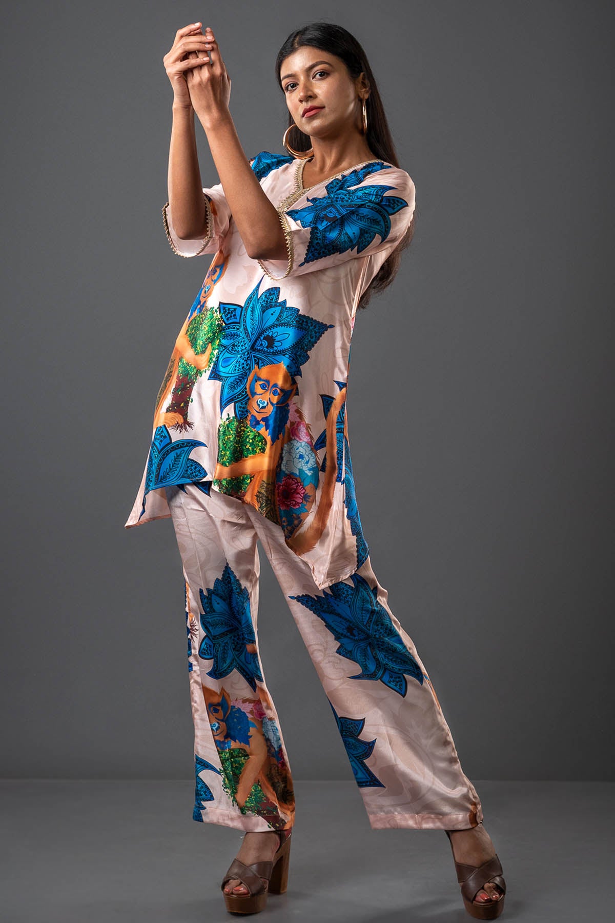 Peach Printed Crepe Co-ord Set