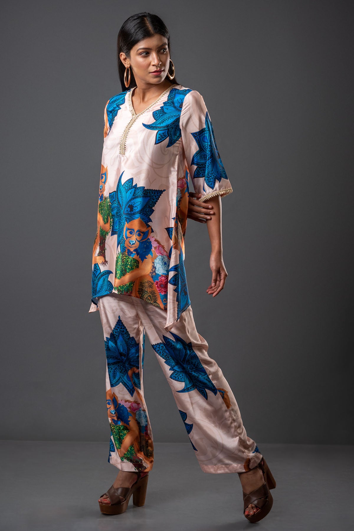 Peach Printed Crepe Co-ord Set