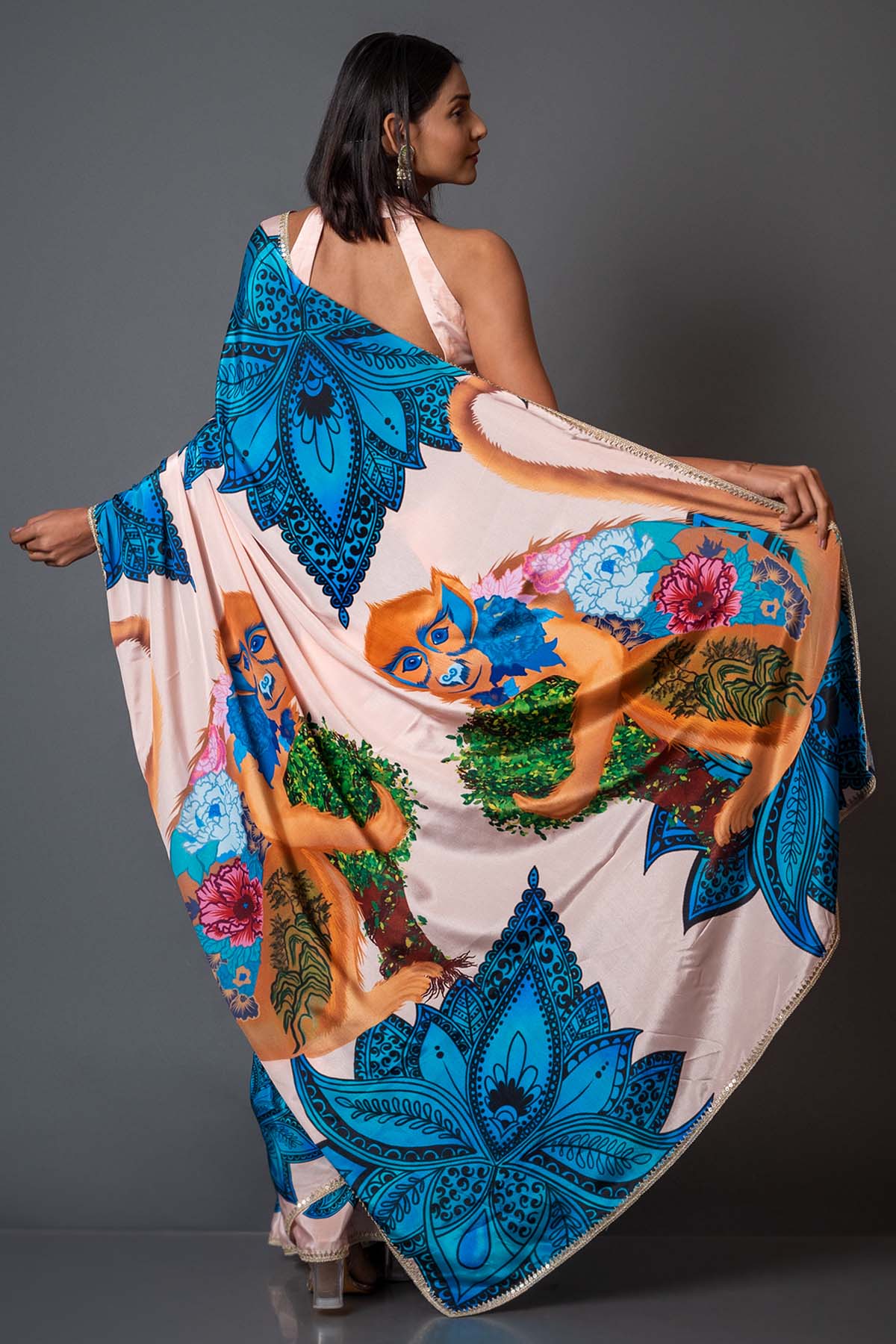 Peach Printed Crepe Saree