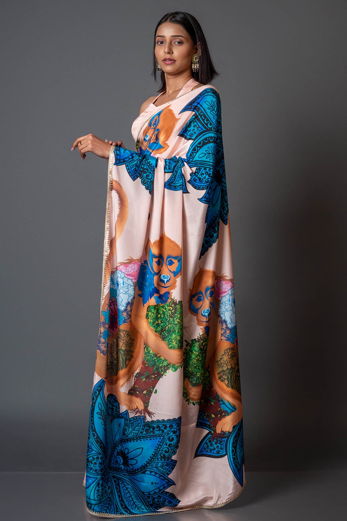 Peach Printed Crepe Saree