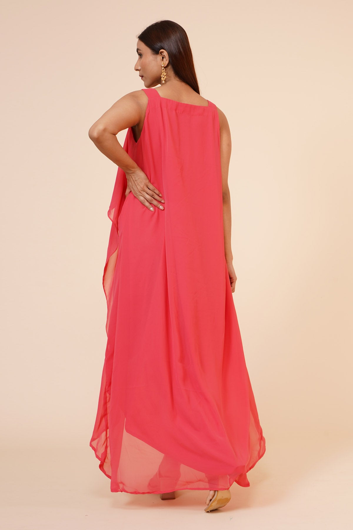 Peach Ruffle Drape Dress