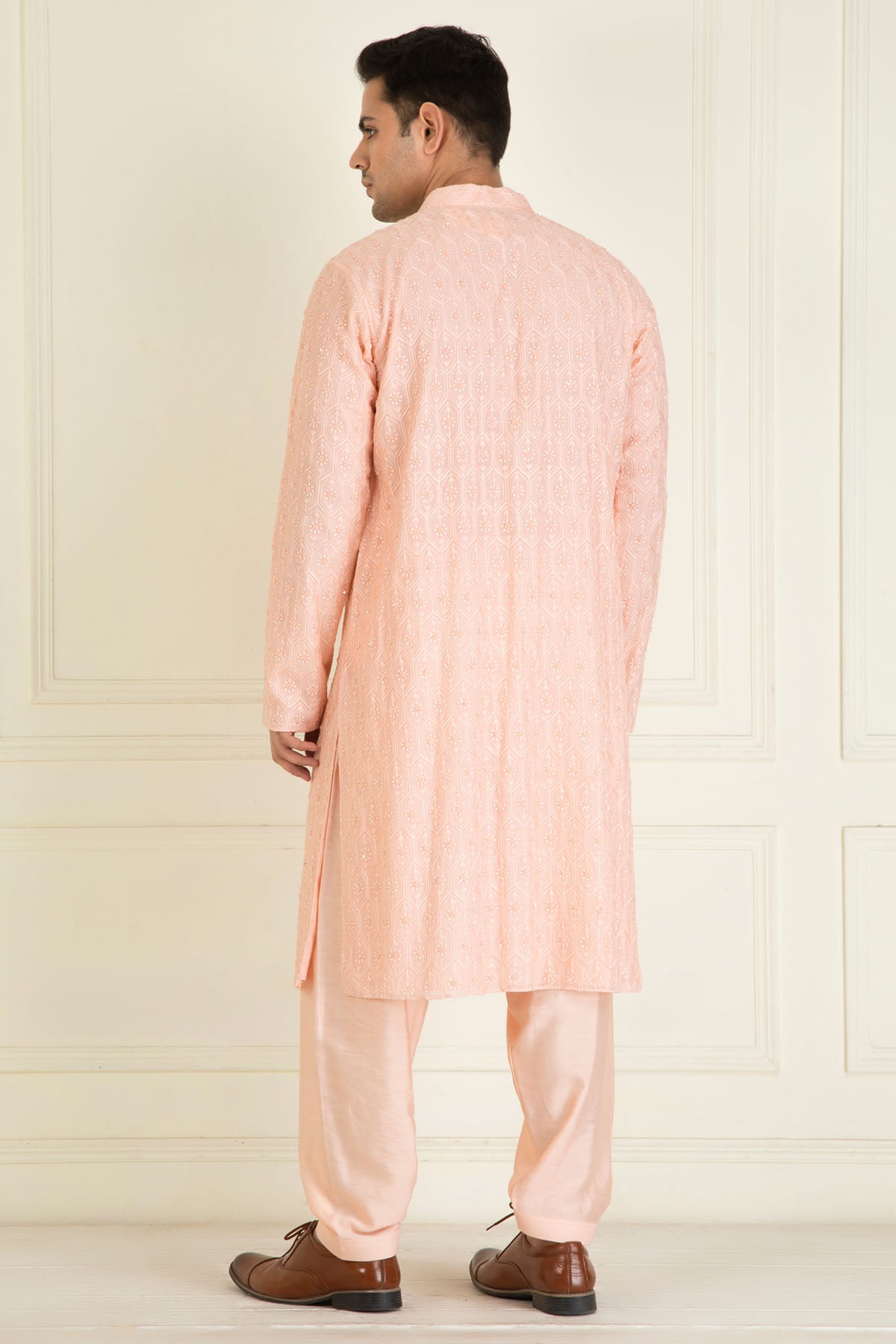 Peach Sequined Kurta Set