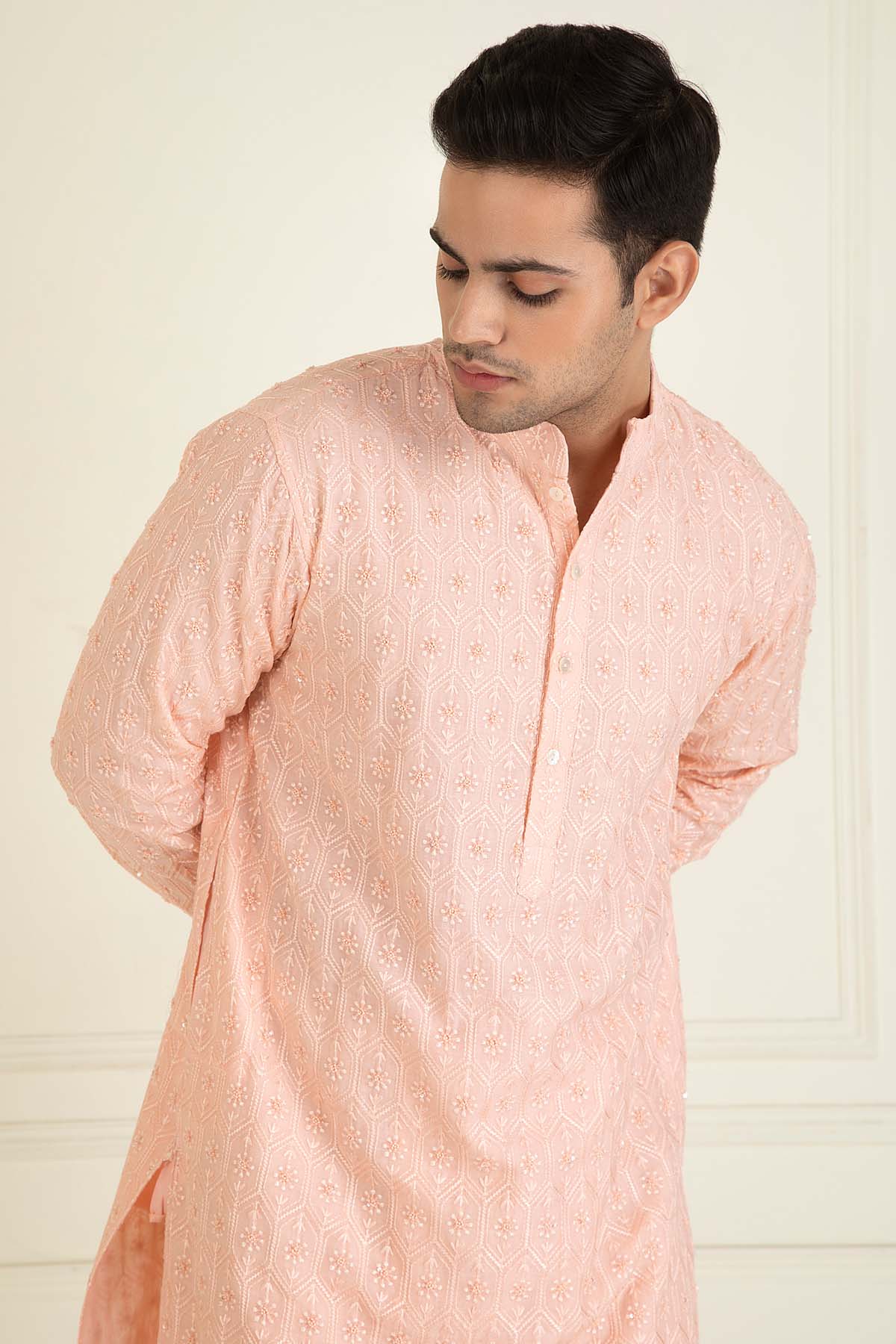 Peach Sequined Kurta Set