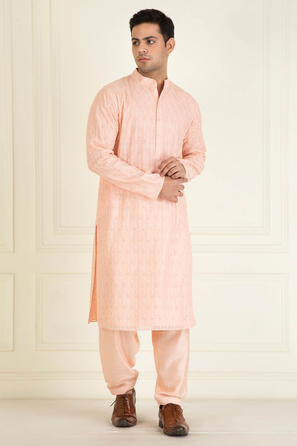 Peach Sequined Kurta Set