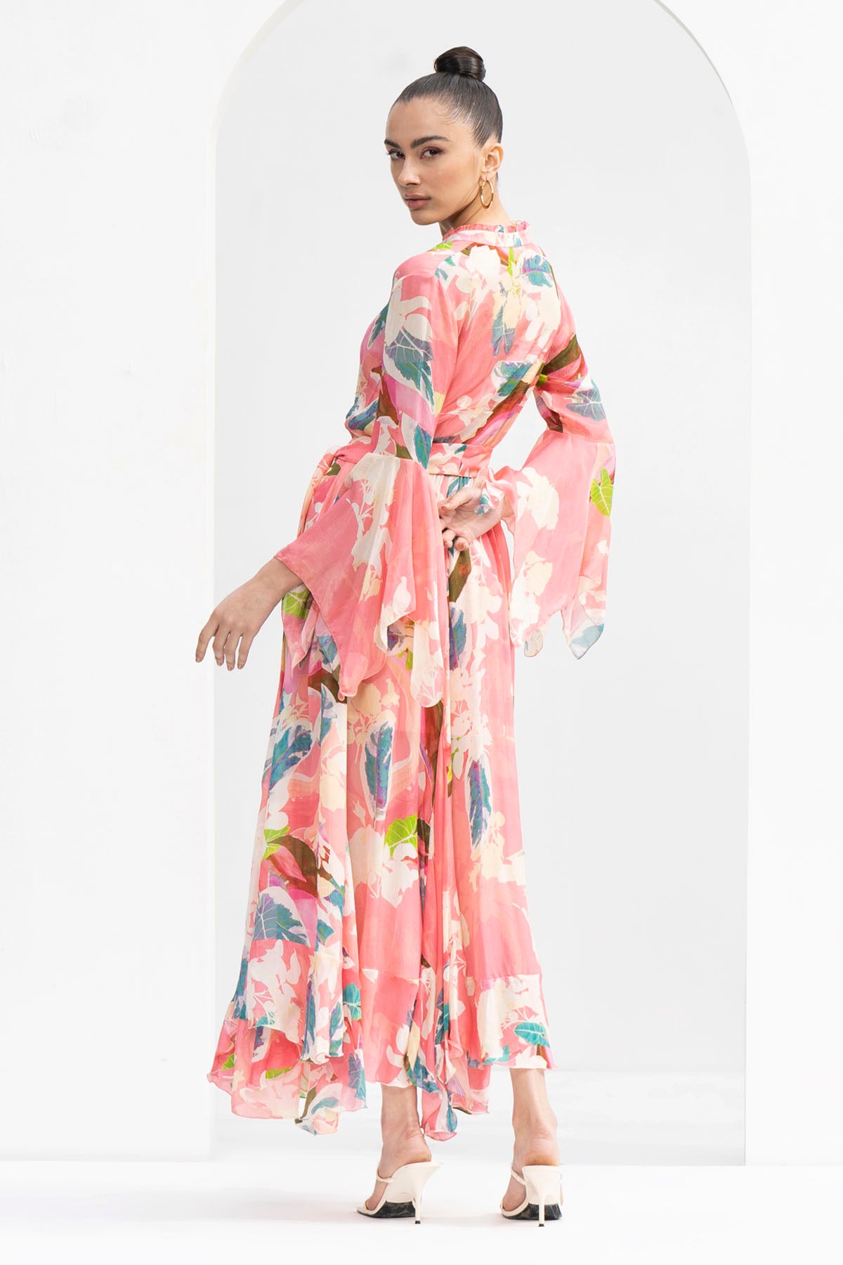 Peach Tropical Printed Dress