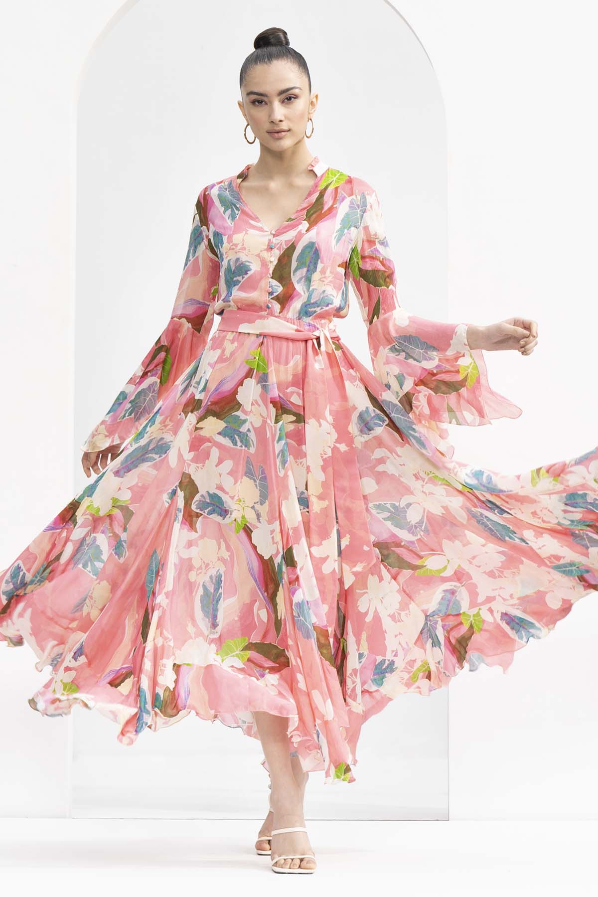 Peach Tropical Printed Dress