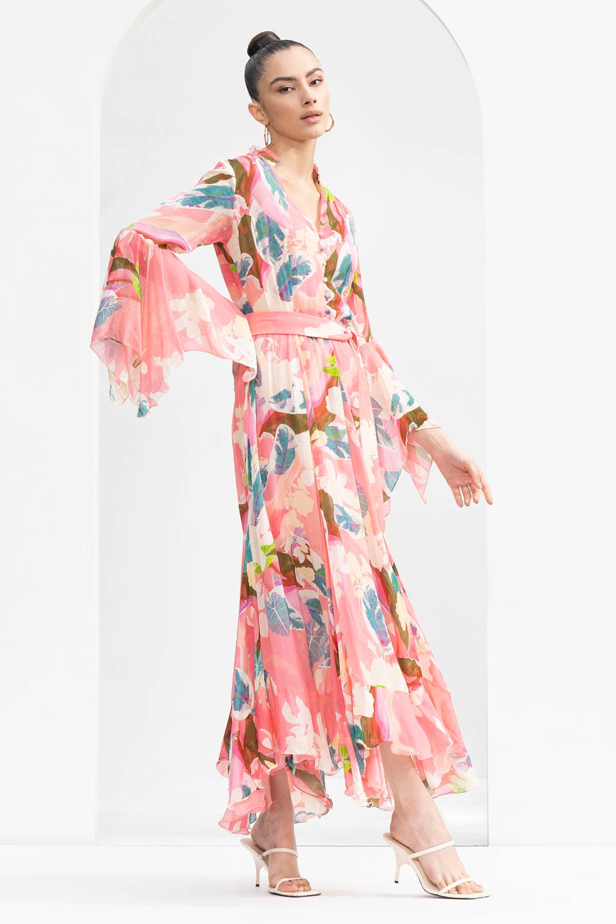 Peach Tropical Printed Dress