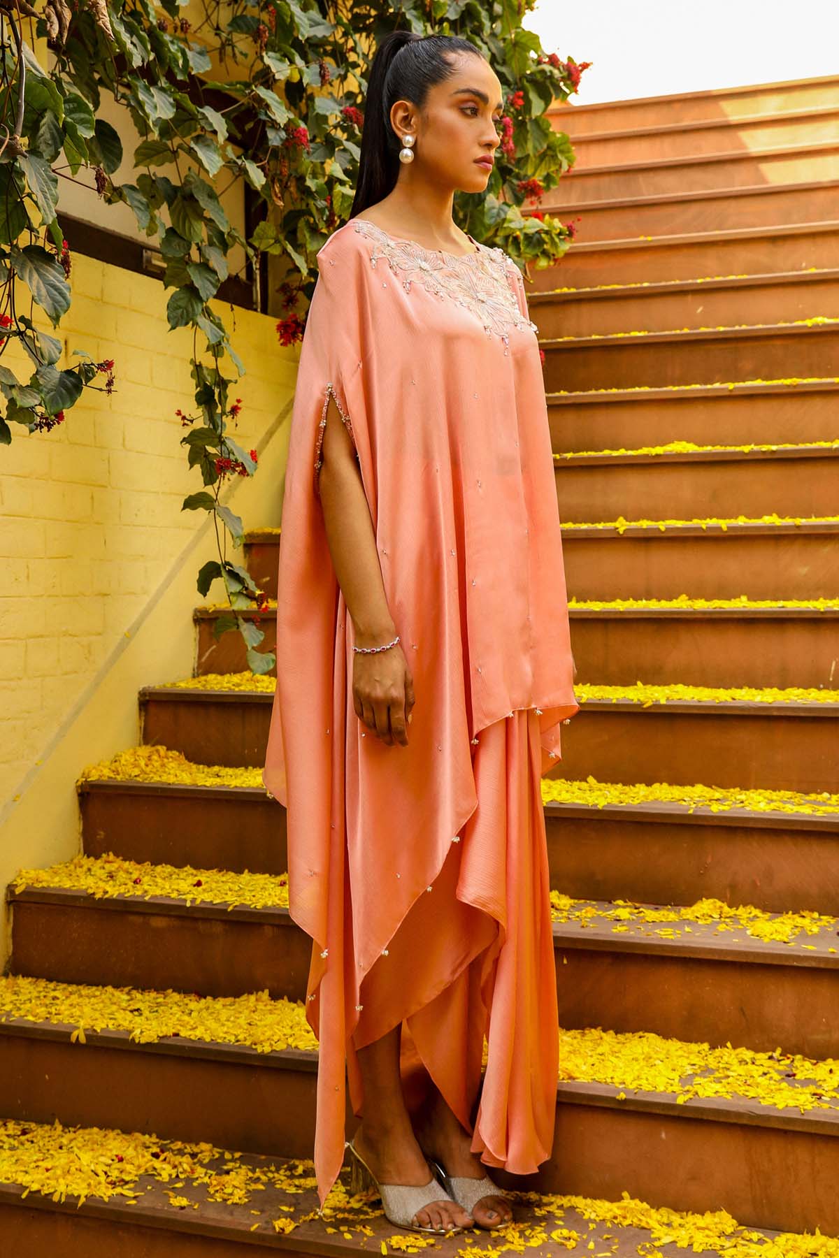 Peach Zardosi Kaftan & Skirt