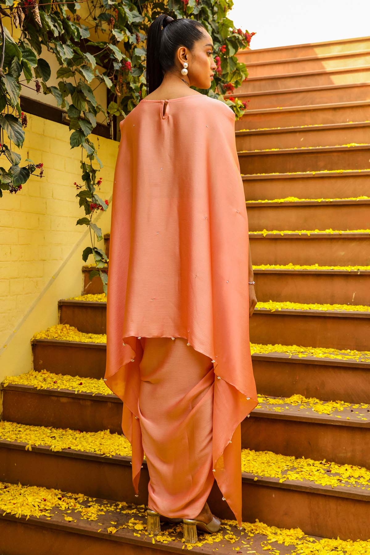 Peach Zardosi Kaftan & Skirt