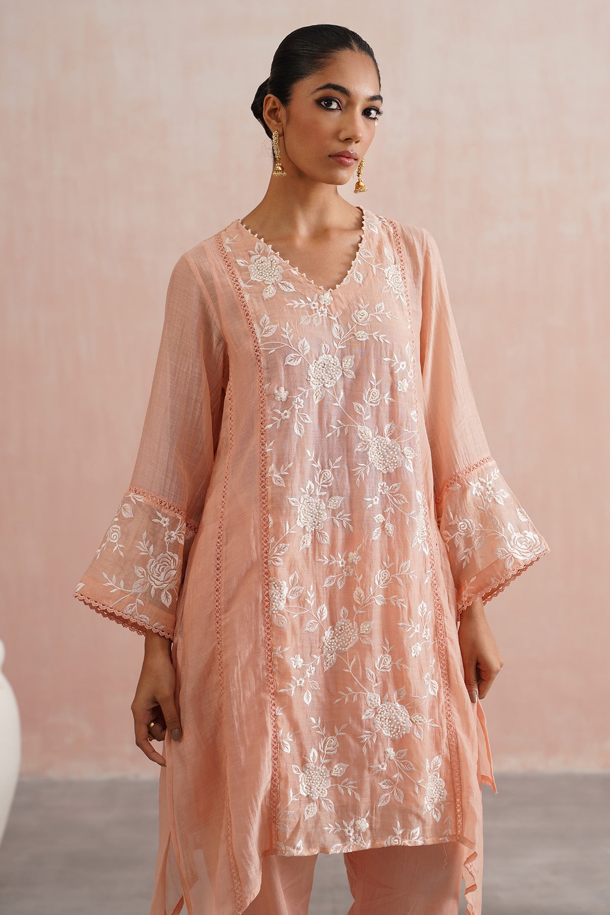 Peach A-Line Short Kurta Set