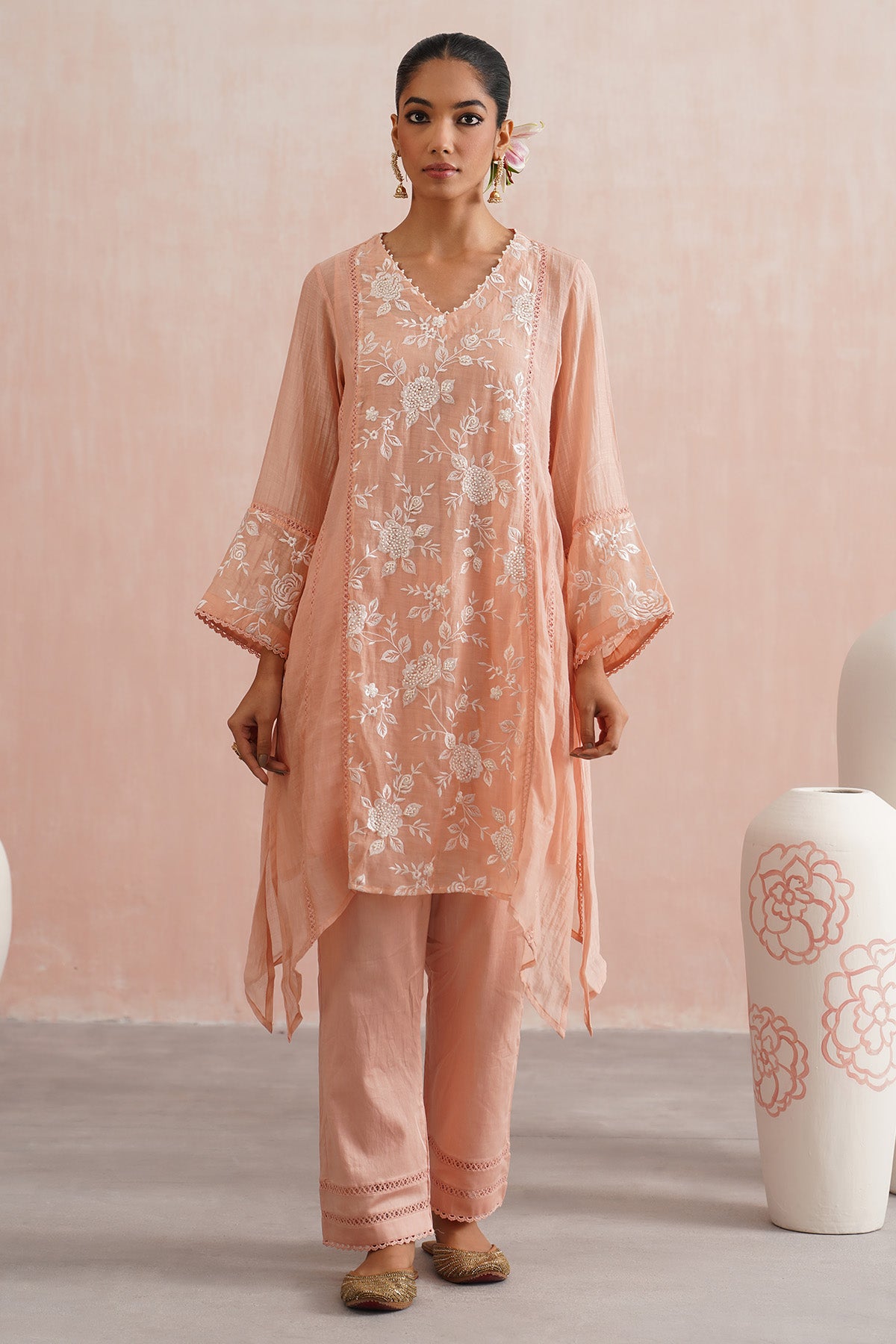 Peach A-Line Short Kurta Set