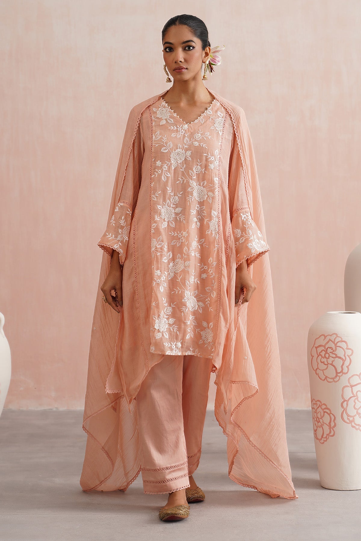 Buy Peach A-Line Short Kurta Set for women online available at Scrollnshops 
