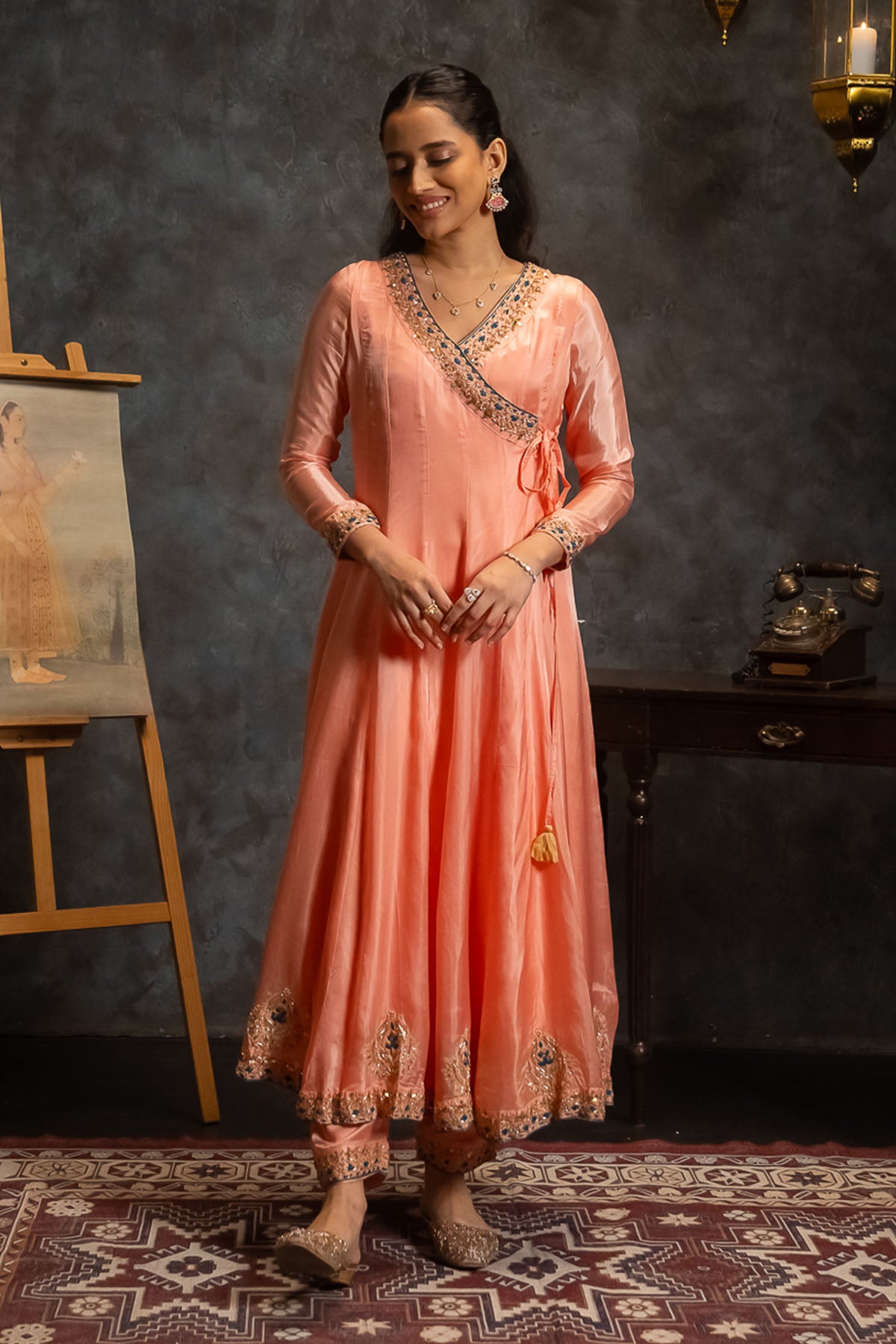 Peach Angrakha Anarkali Set