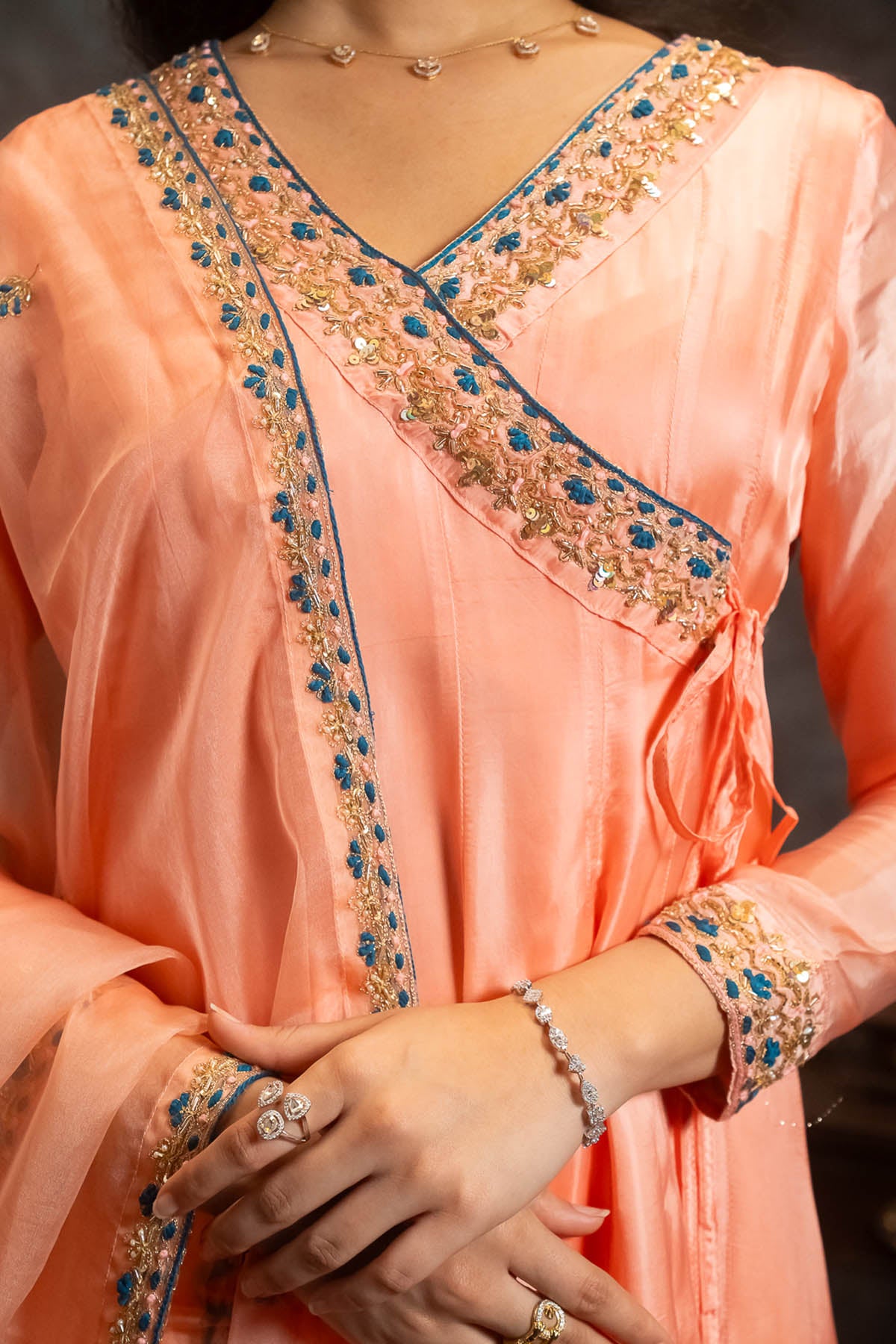 Peach Angrakha Anarkali Set