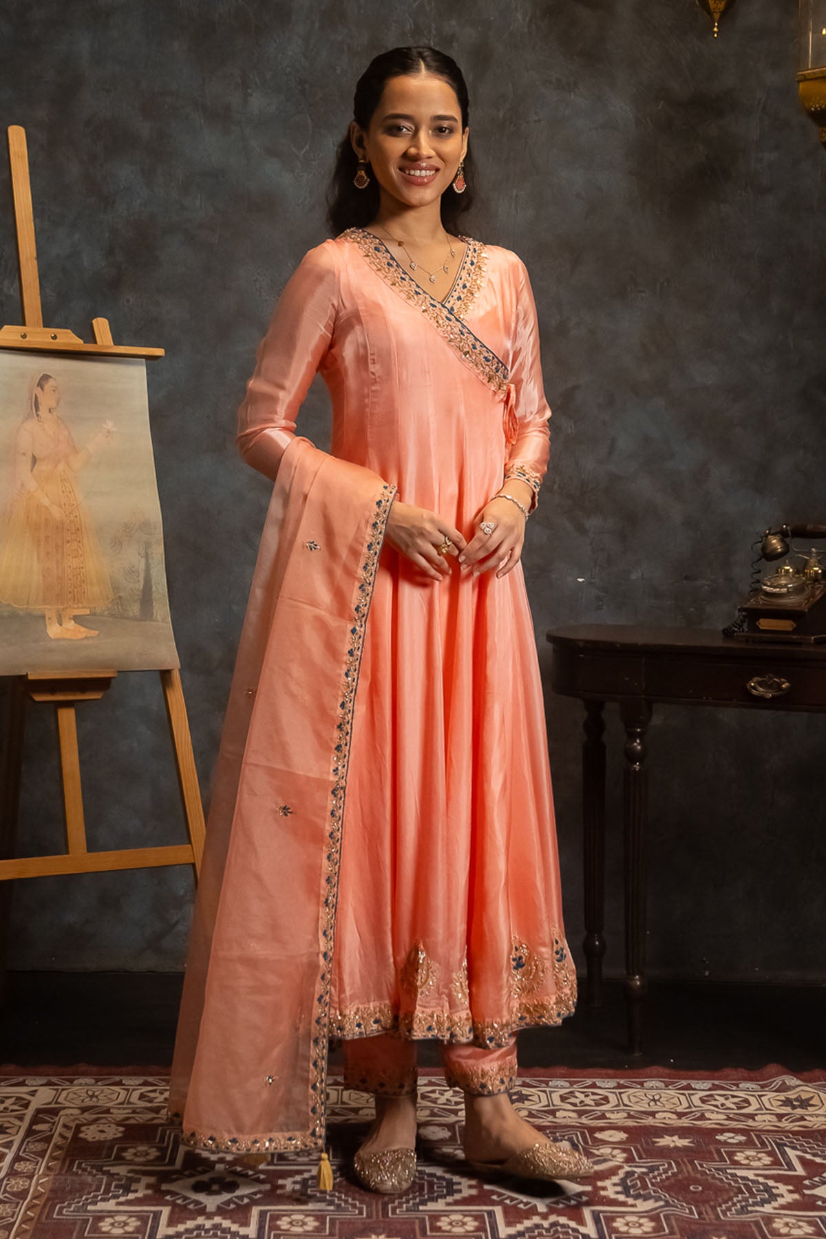 Peach Angrakha Anarkali Set