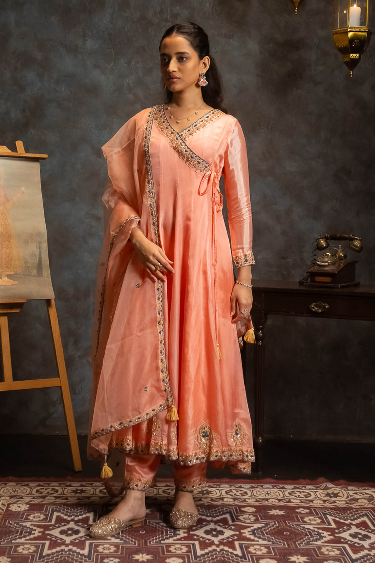 Buy Peach Angrakha Anarkali Set by Aavya for women online at ScrollnShops