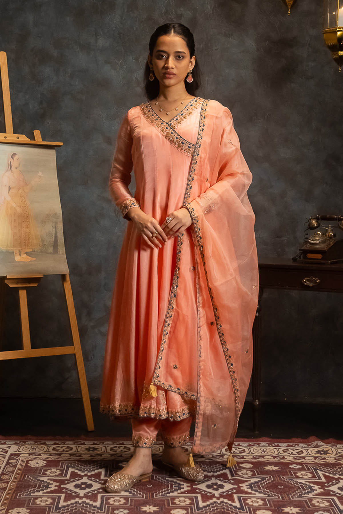 Peach Angrakha Anarkali Set