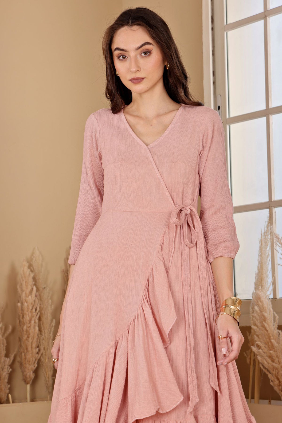 Peach Asymmetric Ruffled Dress