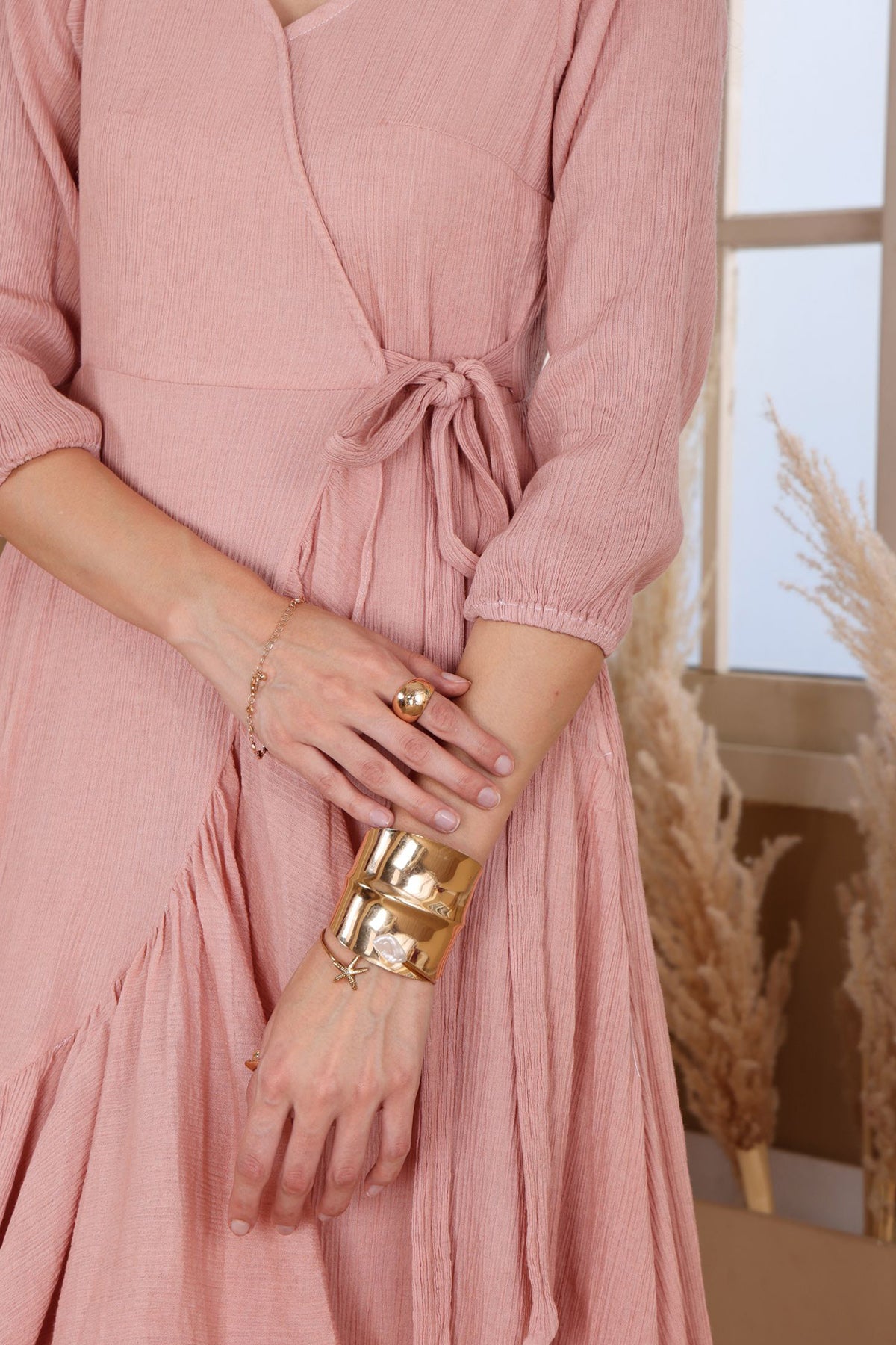 Peach Asymmetric Ruffled Dress