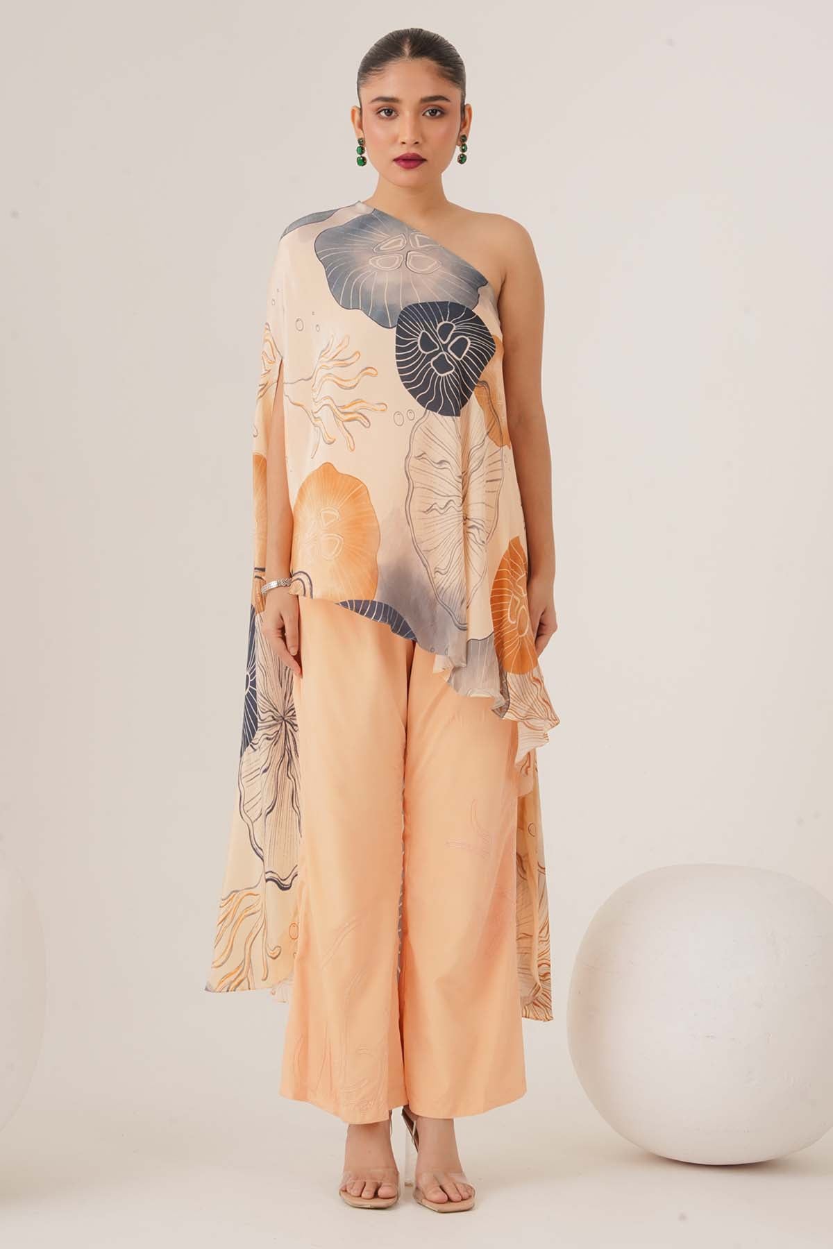 Buy Peach Asymmetrical Top & Pants by Shristi Chetani for women online at ScrollnShops