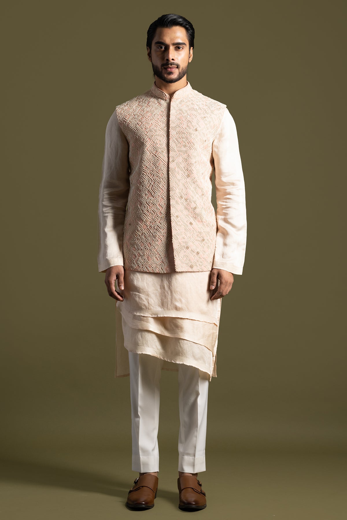 Peach Bamberg Silk Bundi Jacket