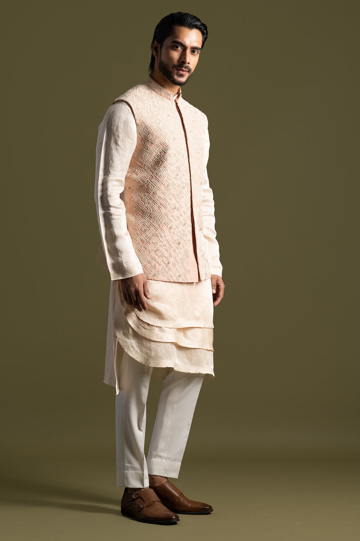 Peach Bamberg Silk Bundi Jacket