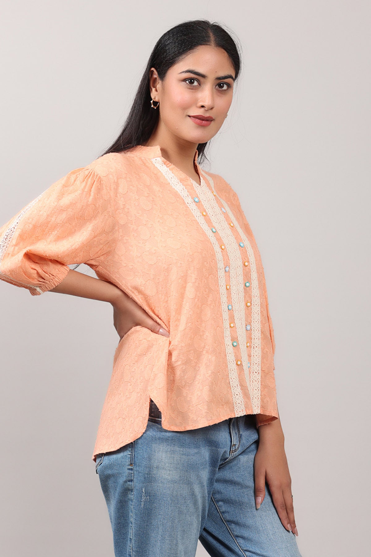 Peach Beads Embroidered Top